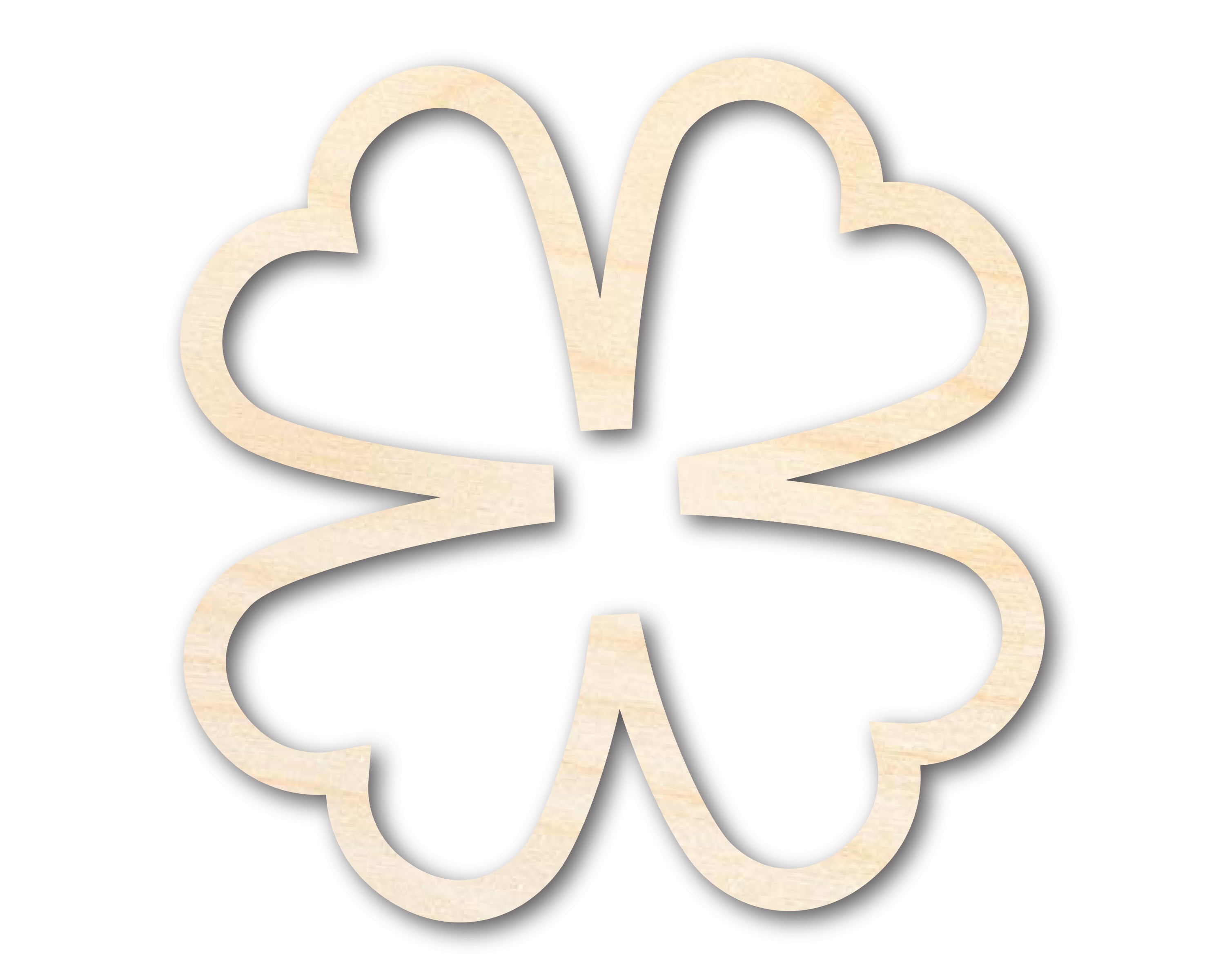 Unfinished Baltic Birch Wood Four Leaf Clover Outline Shape for DIY Crafts, Available in Sizes Up to 46 Inches