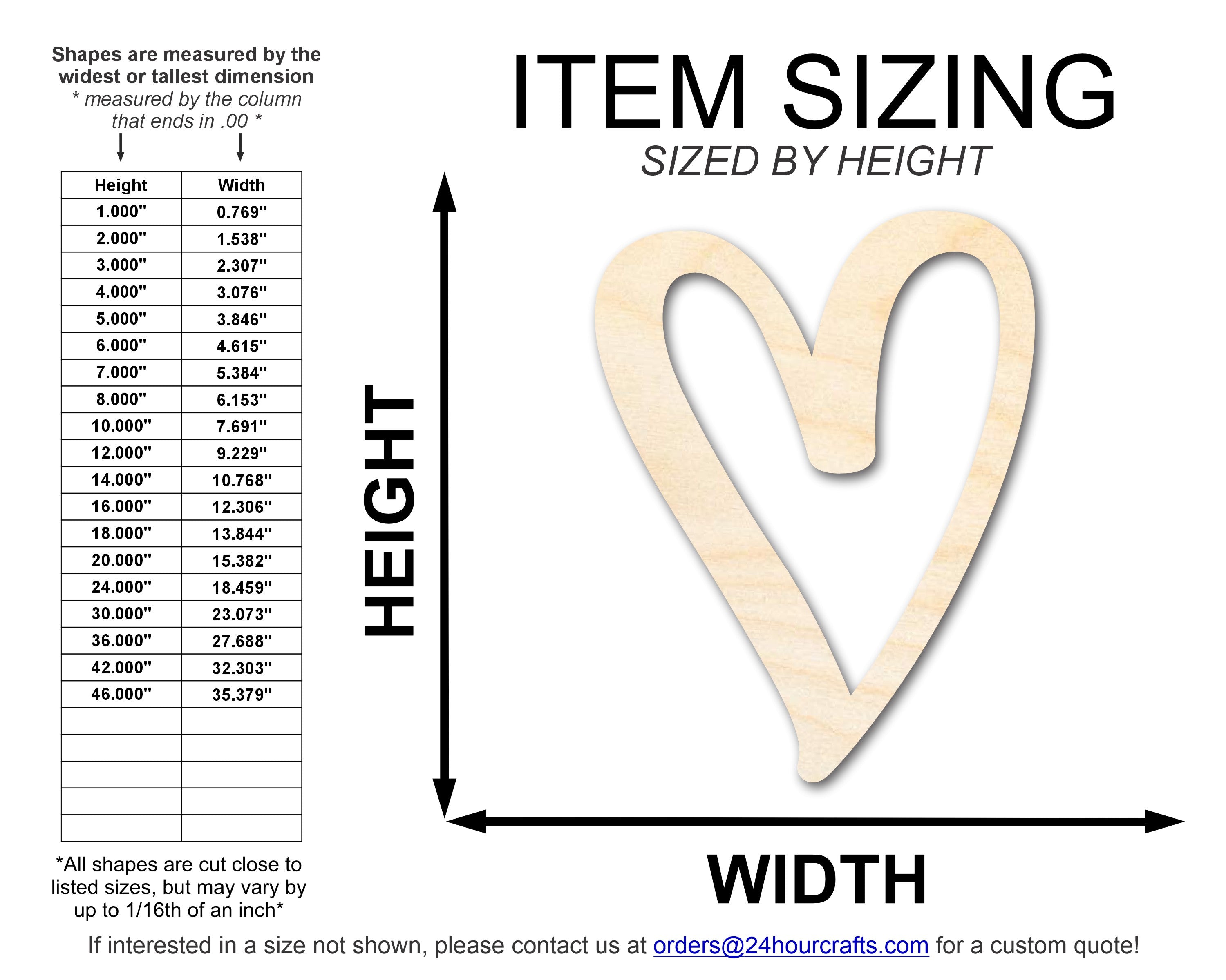 Unfinished DIY Craft Cutout in Wood Heart Outline Shape - Up to 46 Inches for Do - It - Yourself Projects