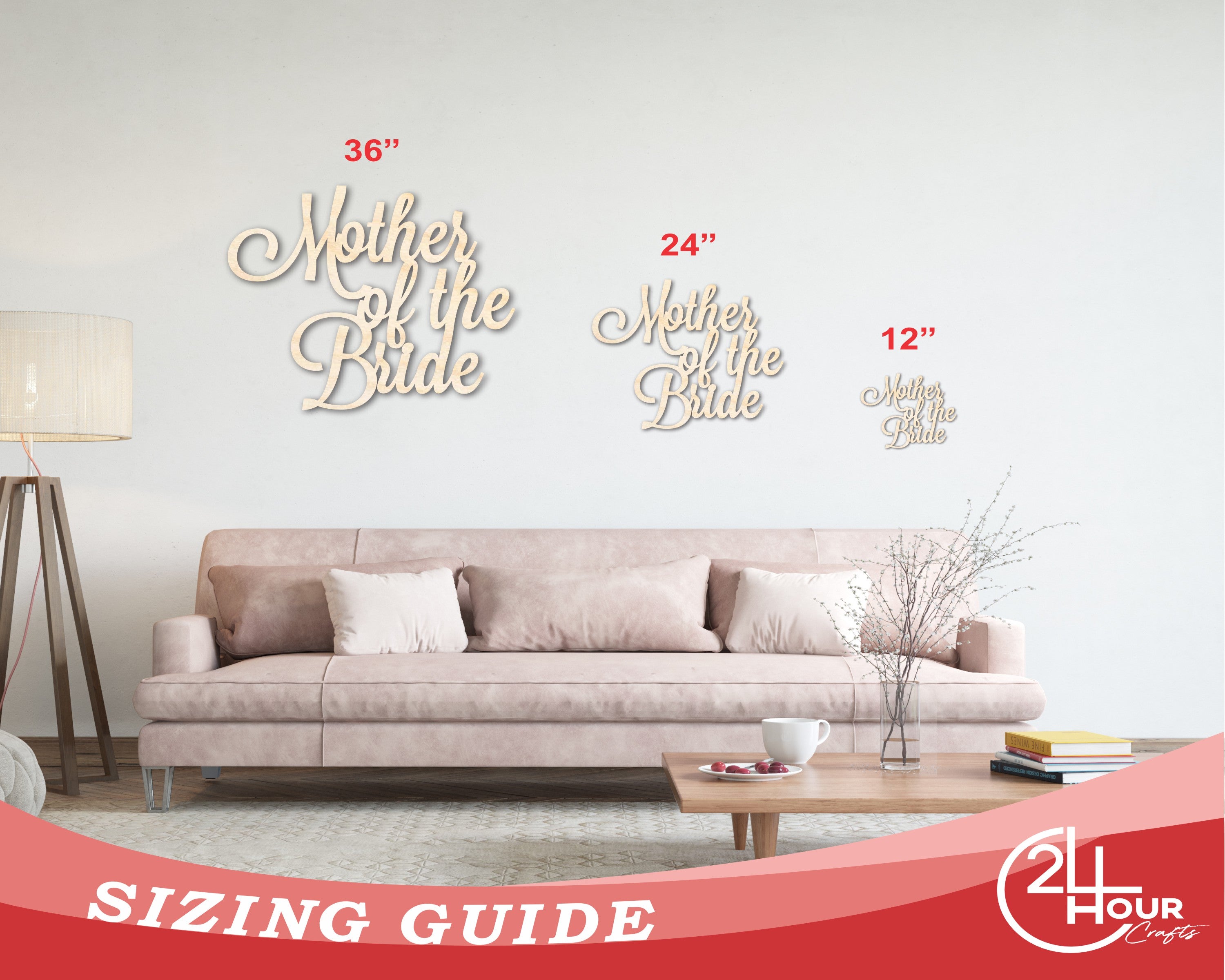 Unfinished Wood Craft - Mother of the Bride Shape Word Art, Sizes Up to 46 Inches