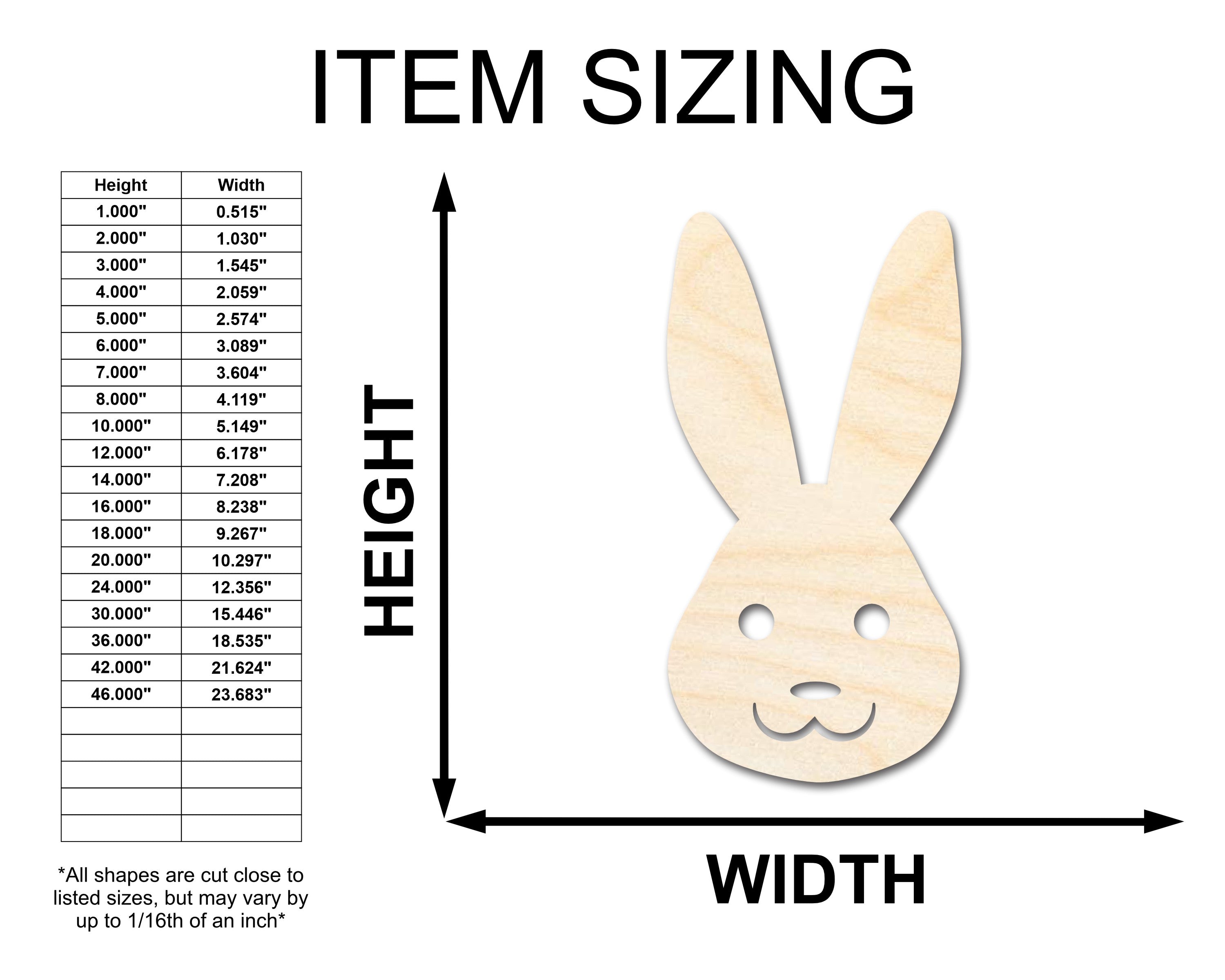 DIY Unfinished Wood Happy Bunny Head Shape - Up to 46 Craft Options