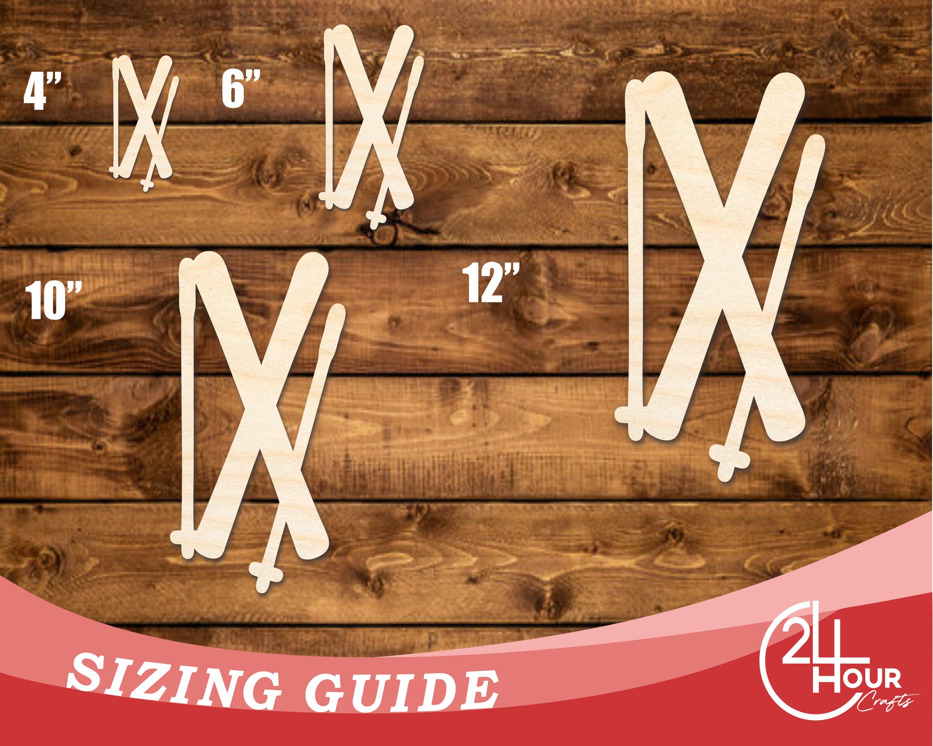 Unfinished DIY Craft Cutout in the Shape of Crossed Wood Skis | Up to 46 Inches for Do - It - Yourself Projects