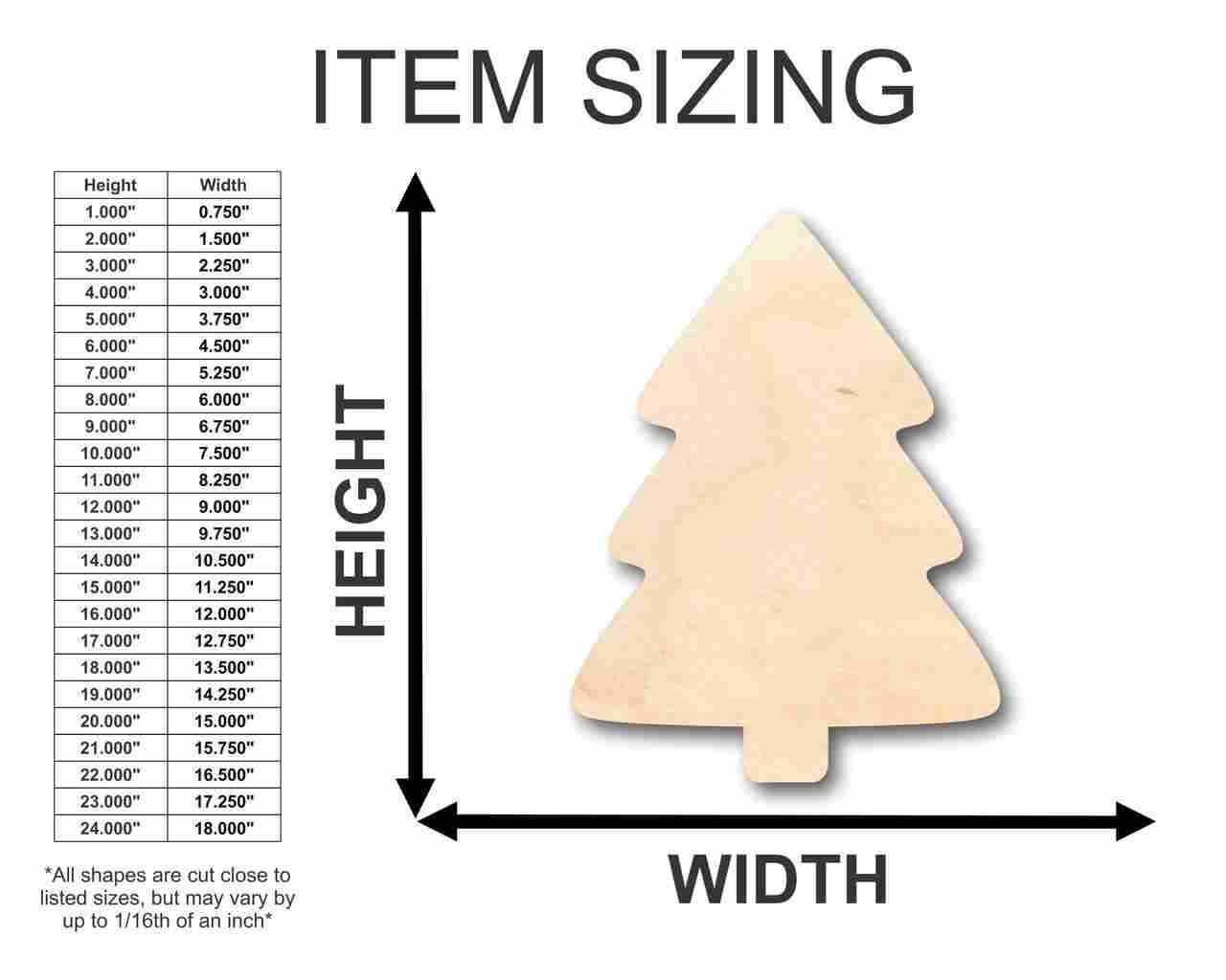 DIY Unfinished Natural Wood Christmas Tree Shapes up to 46 Inches