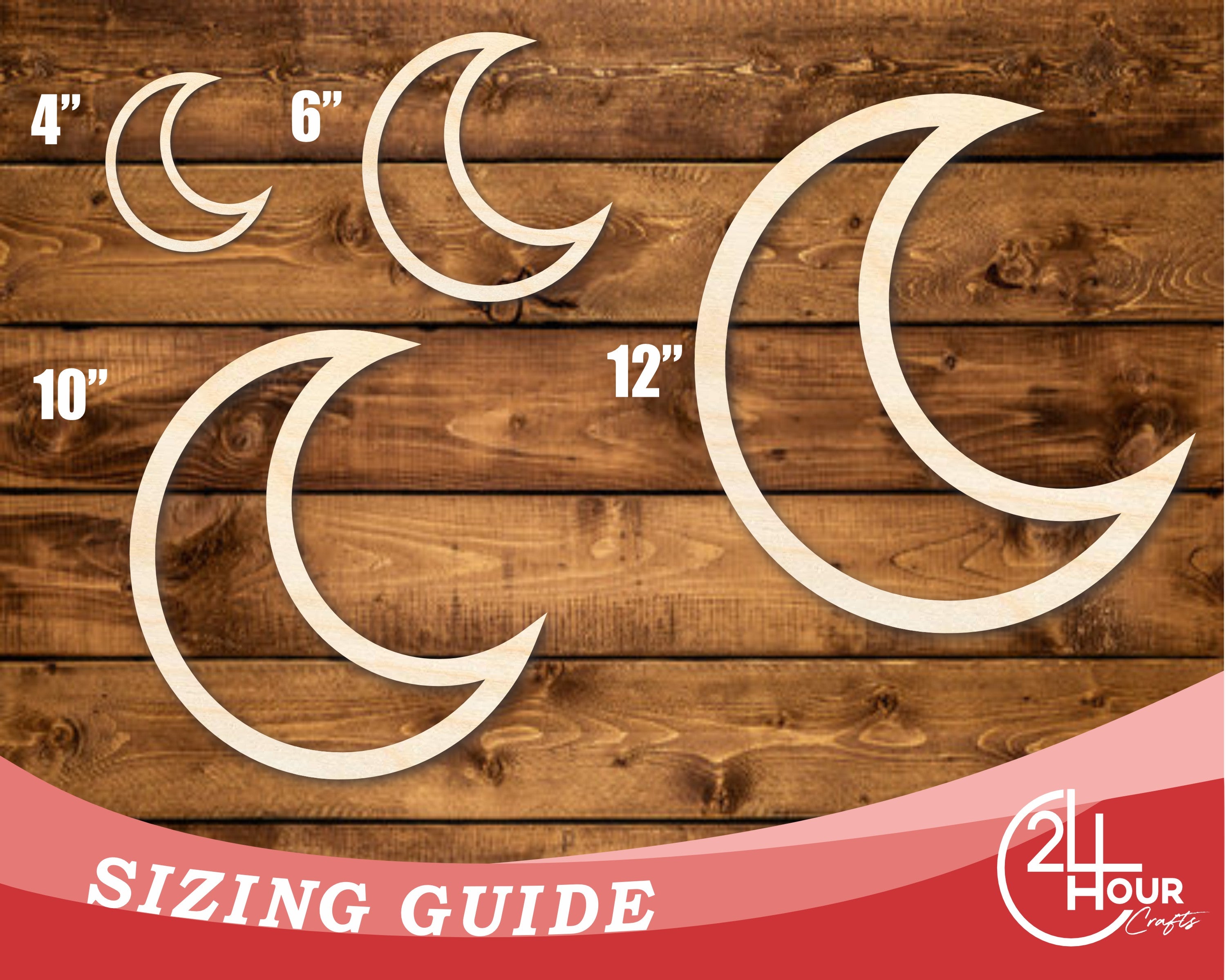 DIY Unfinished Baltic Birch Wood Moon Outline Cutout up to 46 Inches