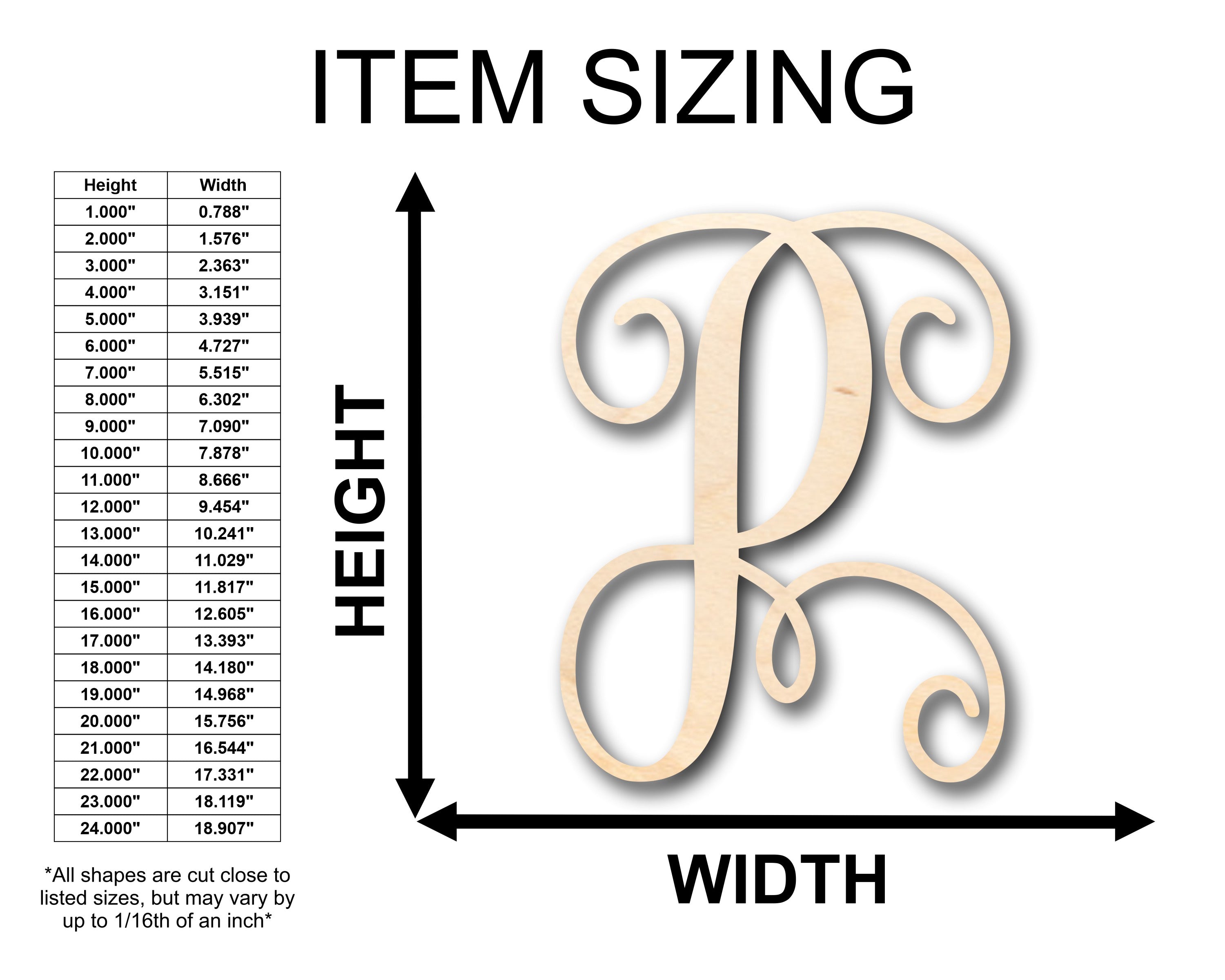 Unfinished Wood Monogram Letter P Shape for DIY Crafts - Sizes Up to 46 Inches