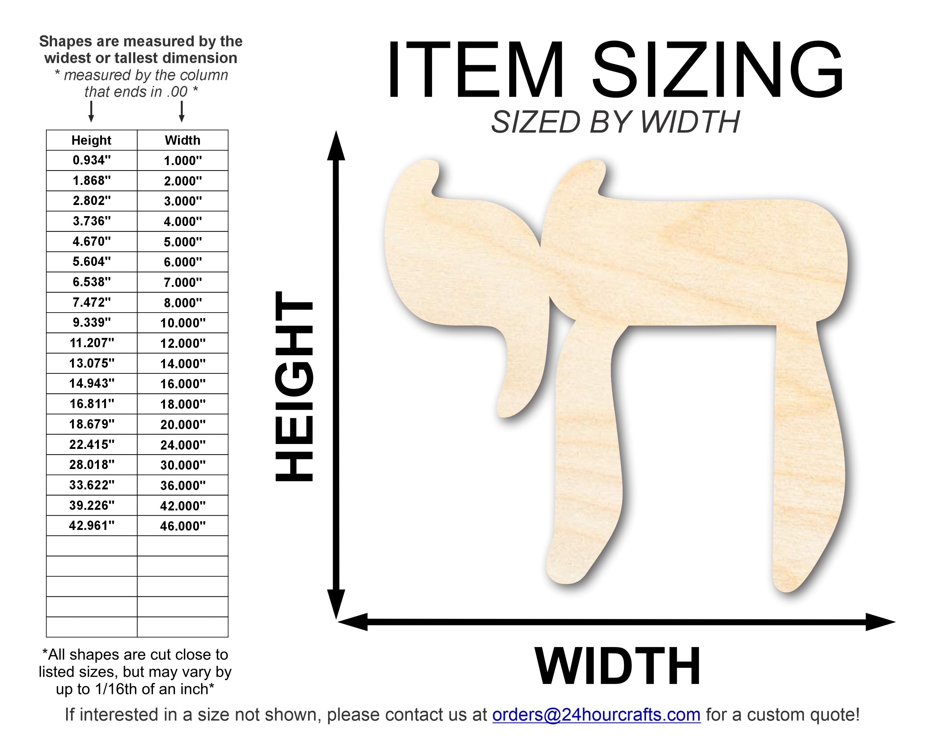 Unfinished Baltic Birch Chai Symbol DIY Craft Cutouts up to 46 Inches