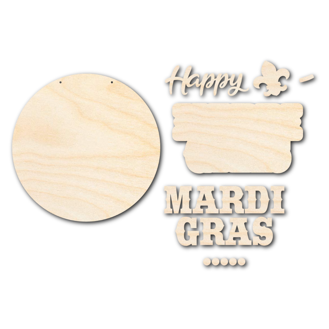 1/4 Thick Unfinished Wood Mardi Gras Door Sign Craft Kit for Custom Decor