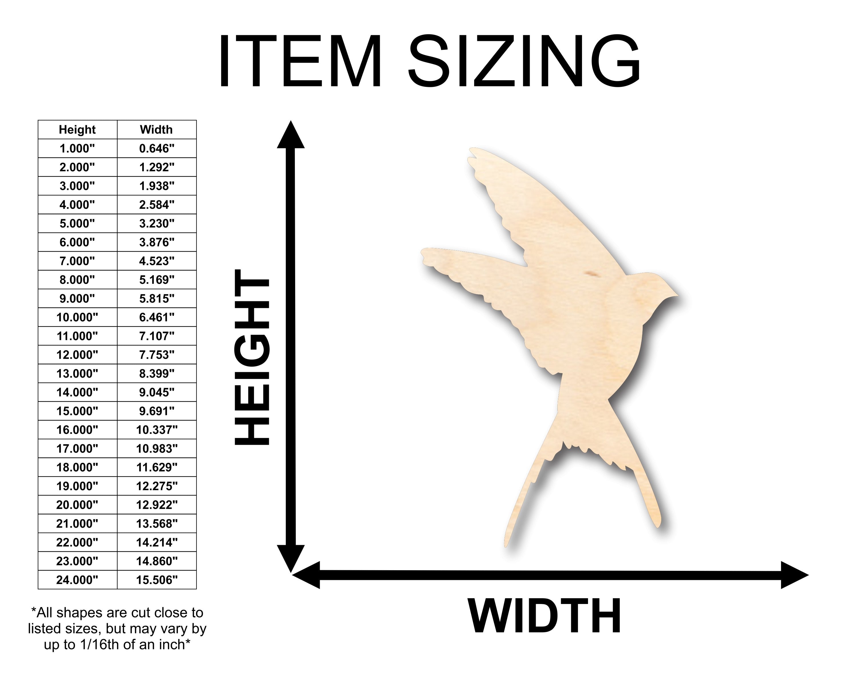 Unfinished DIY Wood Swallow Shapes for Crafts - Up to 46 Pieces Available
