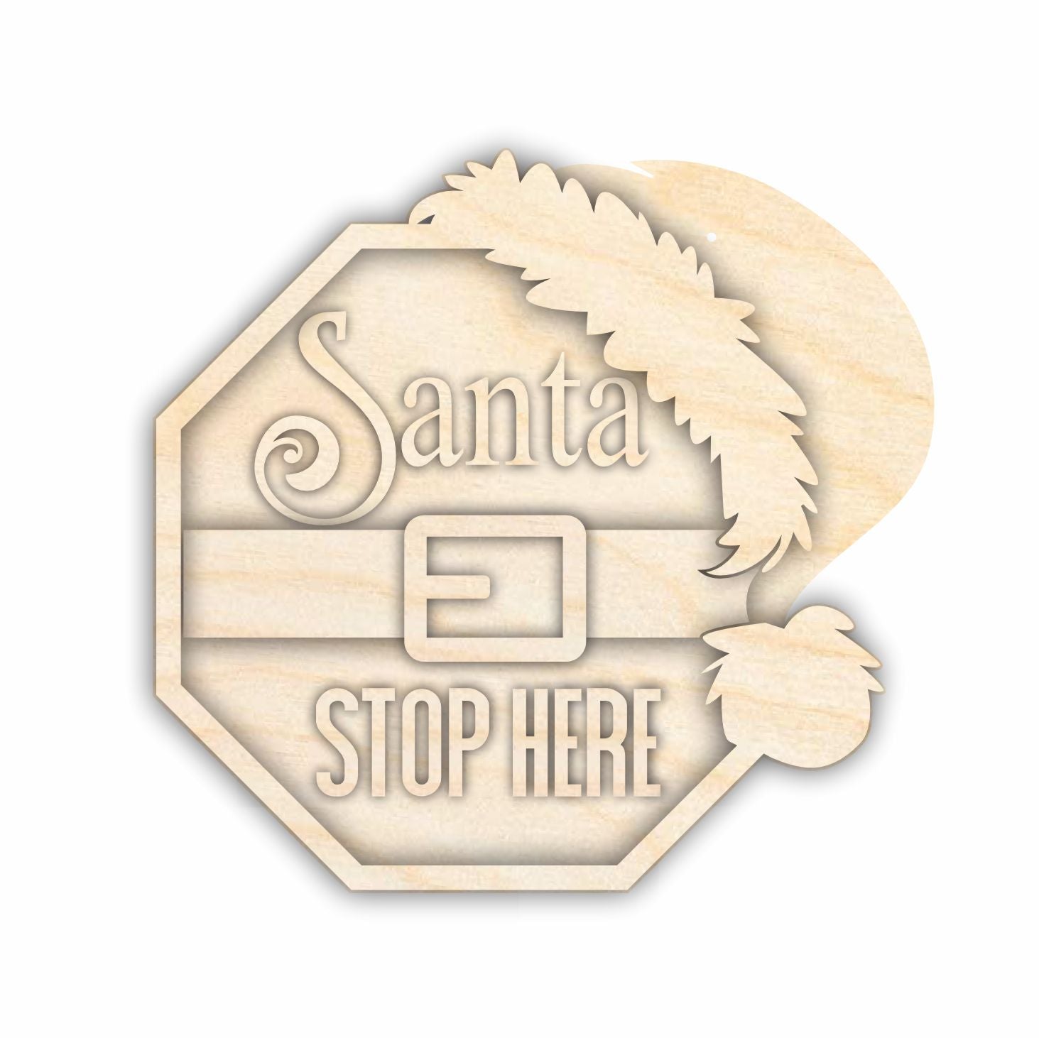 Unfinished Handmade Wood Santa Stop Here Door Sign Craft Kit | 1/4 - inch Thick Wood Craft Cutouts for Decorative Purposes