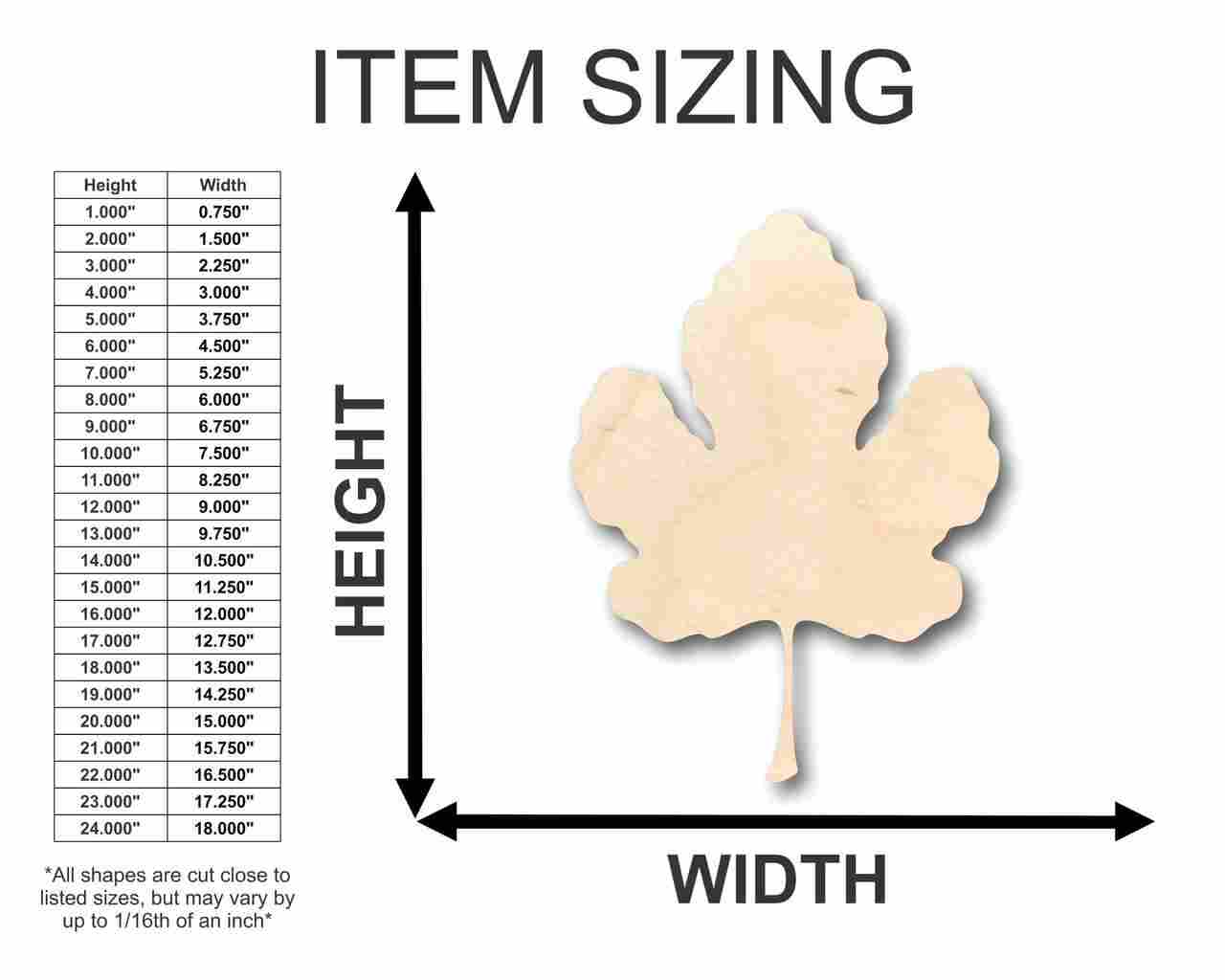 Unfinished Baltic Birch Plywood Fig Leaf Shape for Fall Fruit DIY Crafts, Sizes up to 46 Inches
