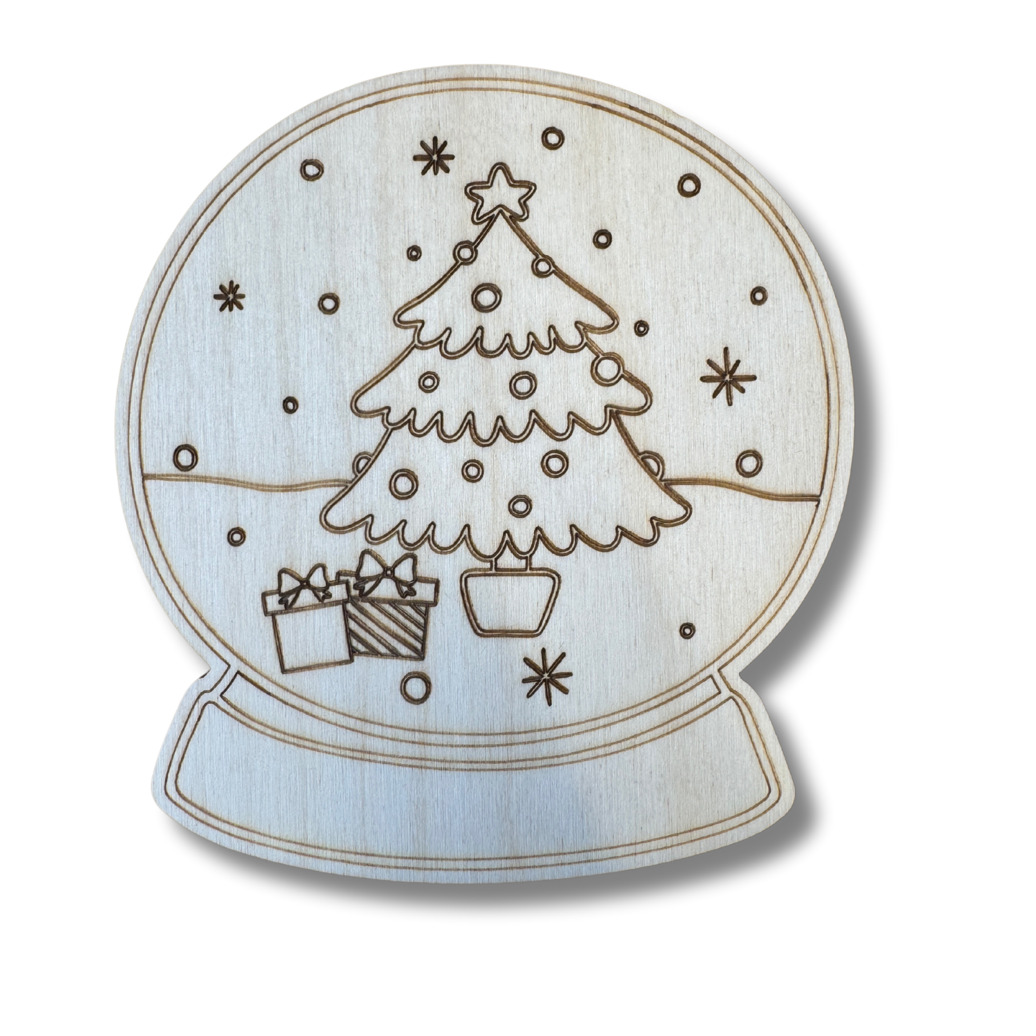 DIY Unfinished Wood Snowglobe Shape with Etched Tree for Paint By Line Crafts, up to 30 Pieces