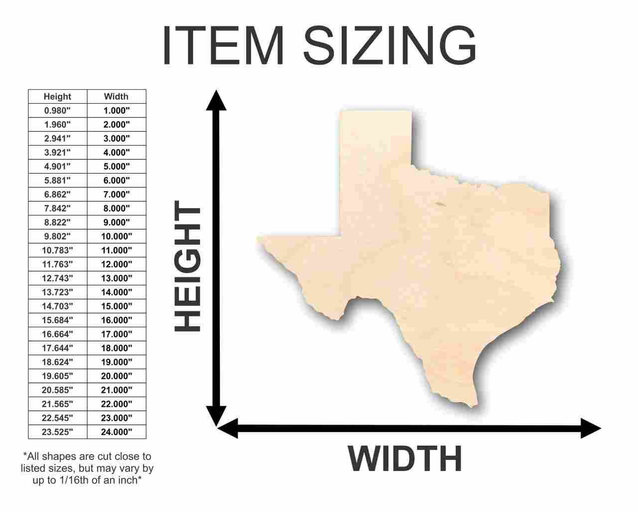 Unfinished Wood Texas State Shape Craft - Ideal for Up to 46 DIY Projects