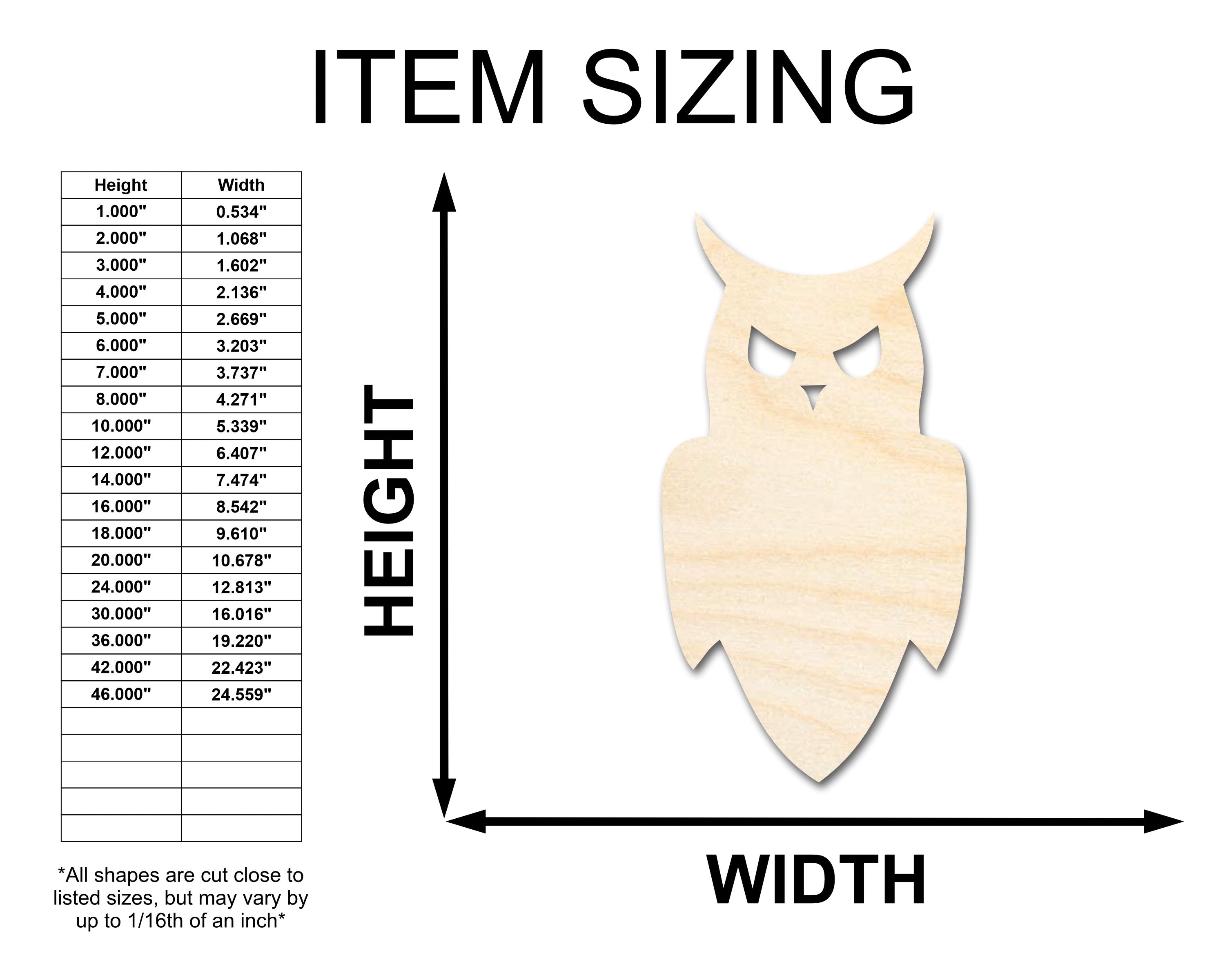 Sanded Unfinished Wood Night Owl Shape Craft - Up to 36 Inches in Diameter