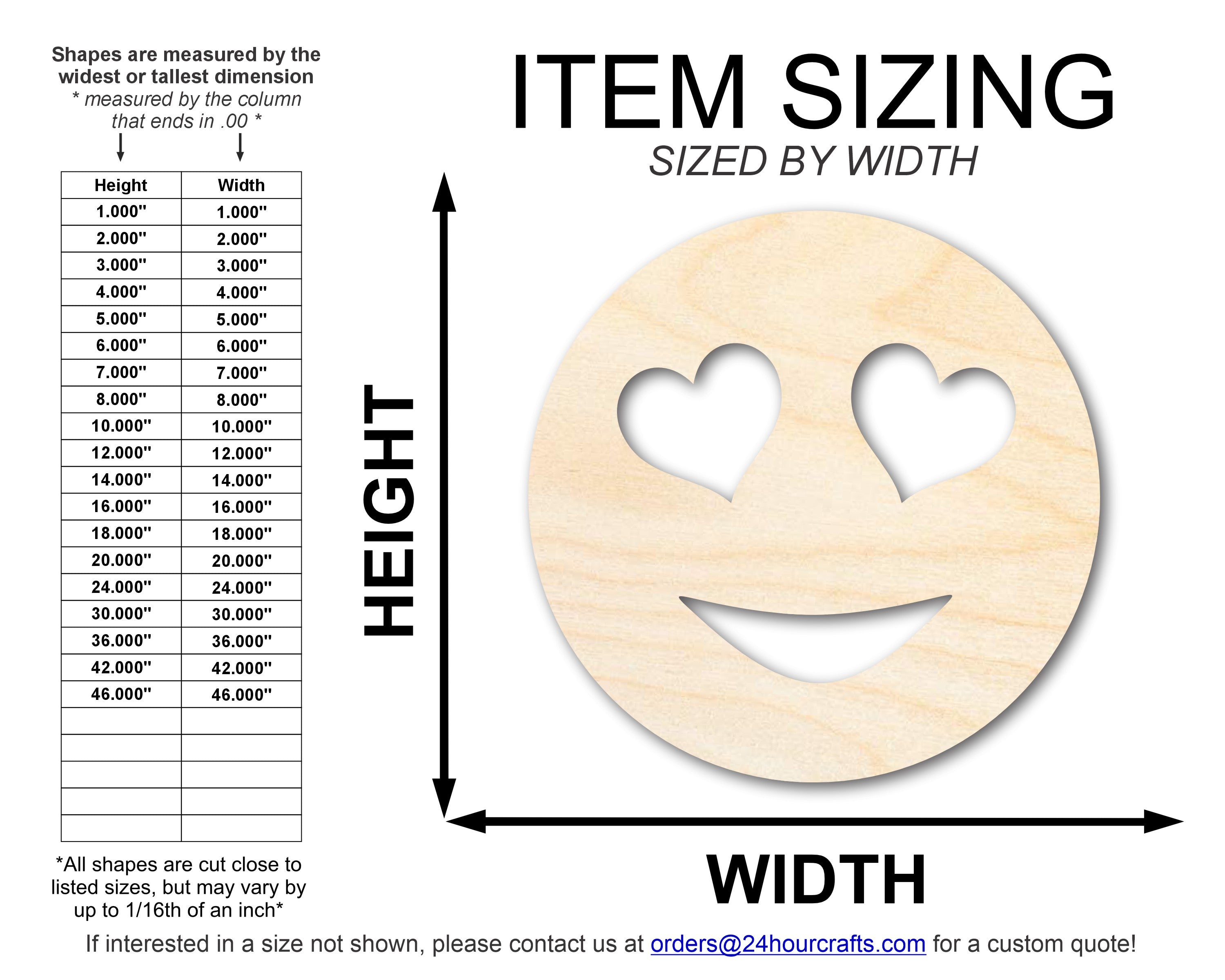 Unfinished Baltic Birch Wood Cutouts in Heart, Eye, and Face Shapes for DIY Crafts - Up to 46 Sizes Available