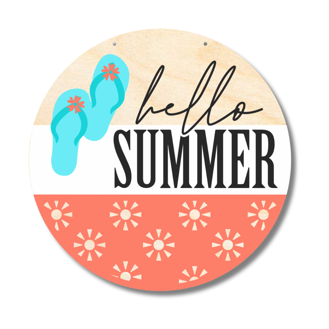Unfinished Wood Door Sign Kit for Hello Summer | Decorative Wood Craft Cutouts with 1/4 - Inch Thickness