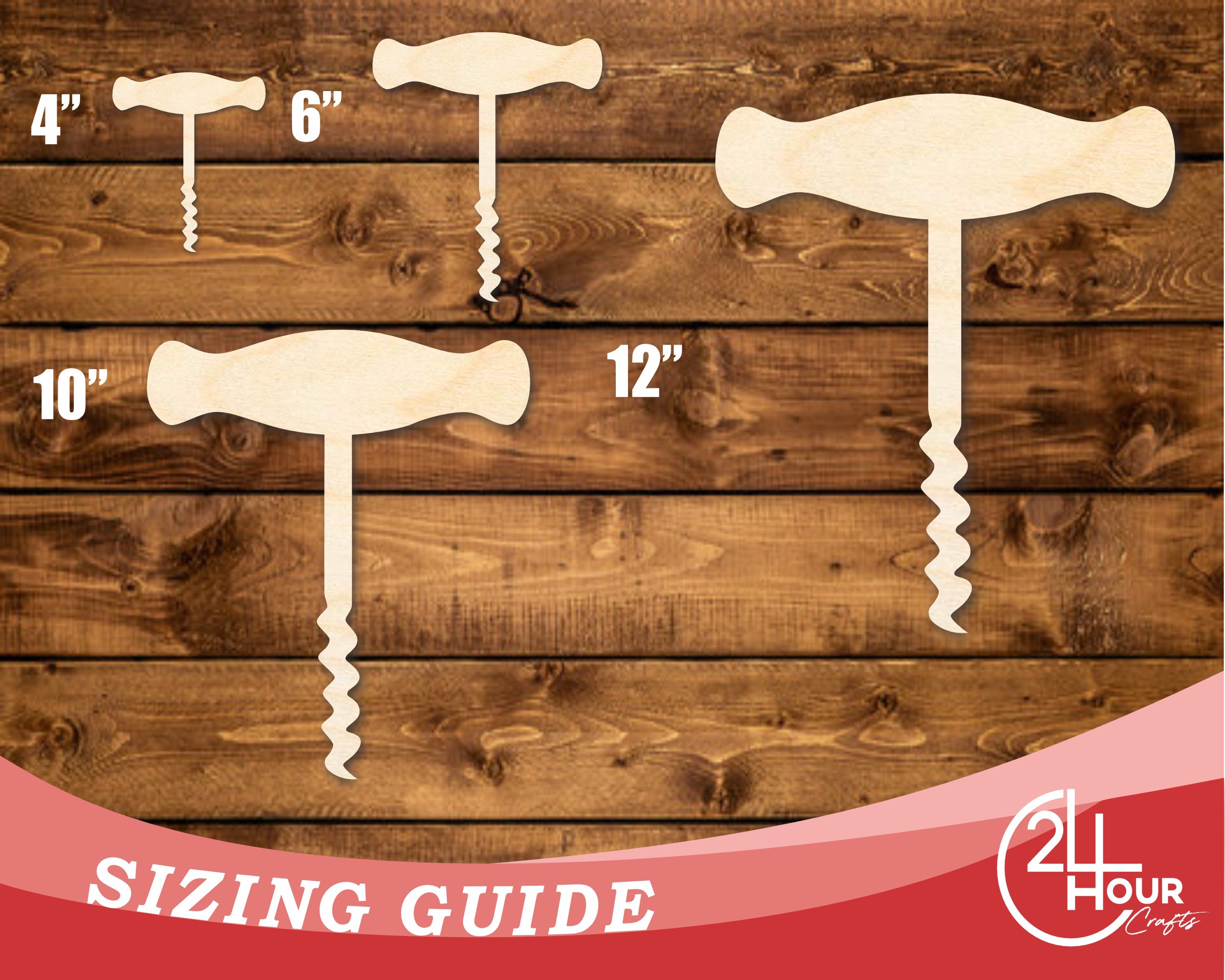 Unfinished Baltic Birch Wood Wine Opener Shape DIY Craft Cutout with Up to 46 Different Sizes for Creative Projects