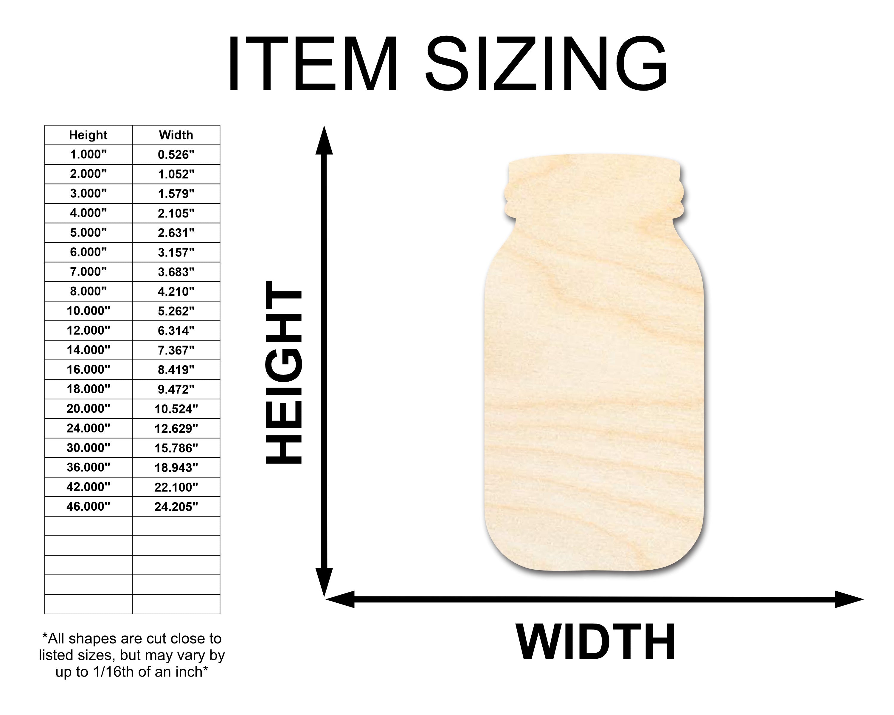 DIY Rustic Country Unfinished Wood Mason Jar Shape - Up to 46 Projects