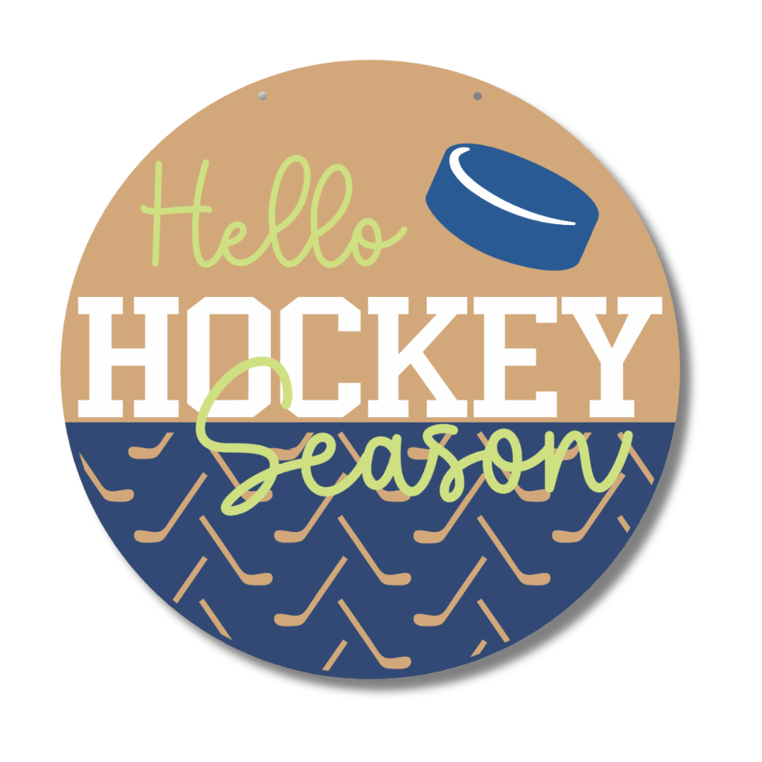 Unfinished 1/4-Inch Thick Wood Hello Hockey Season Door Sign Craft Kit - Ideal for Wood Craft Cutouts