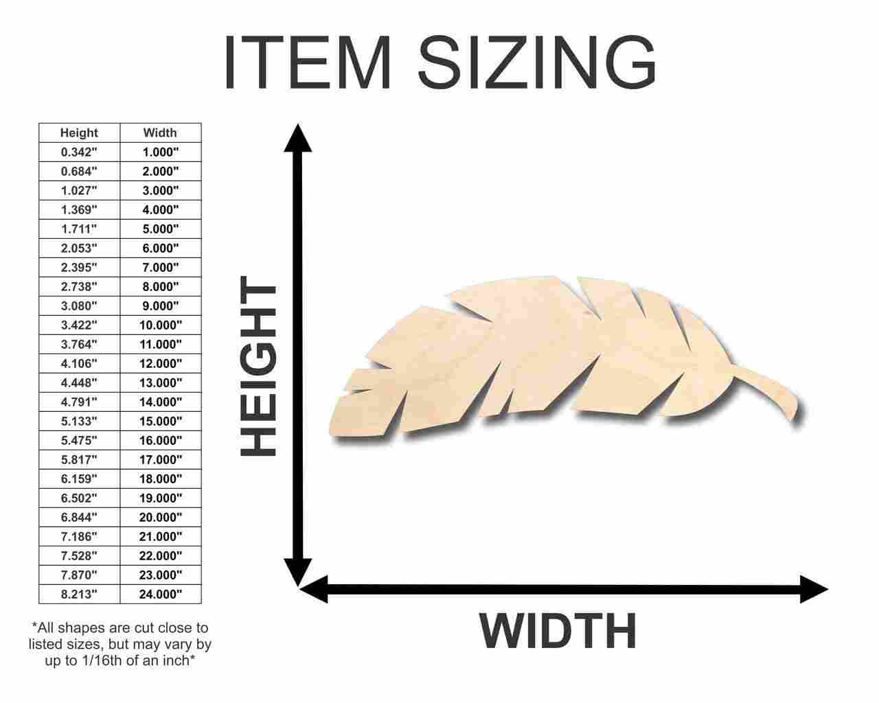 Unfinished Baltic Birch Wood Banana Leaf Shapes for DIY Craft Projects, Up to 46 Inches