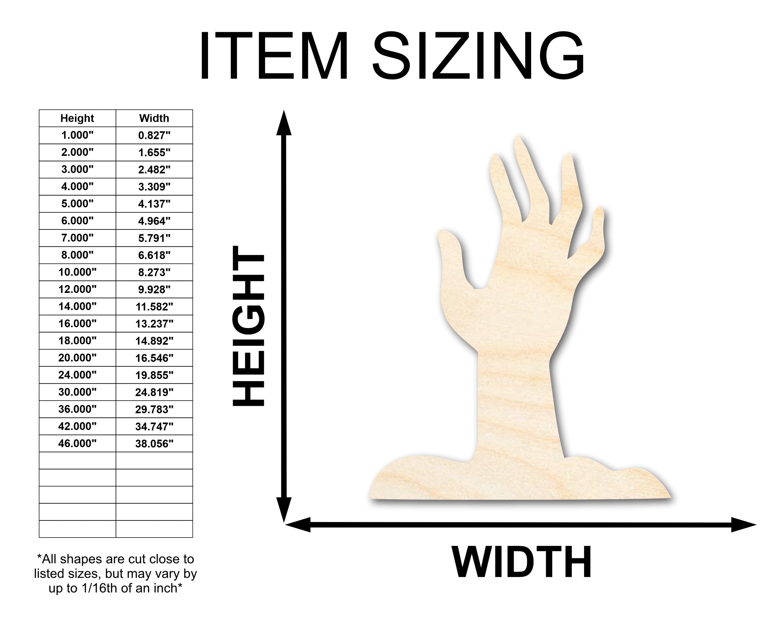 Unfinished Baltic Birch Wood Zombie Hand Shape Craft - Up to 36 Inches