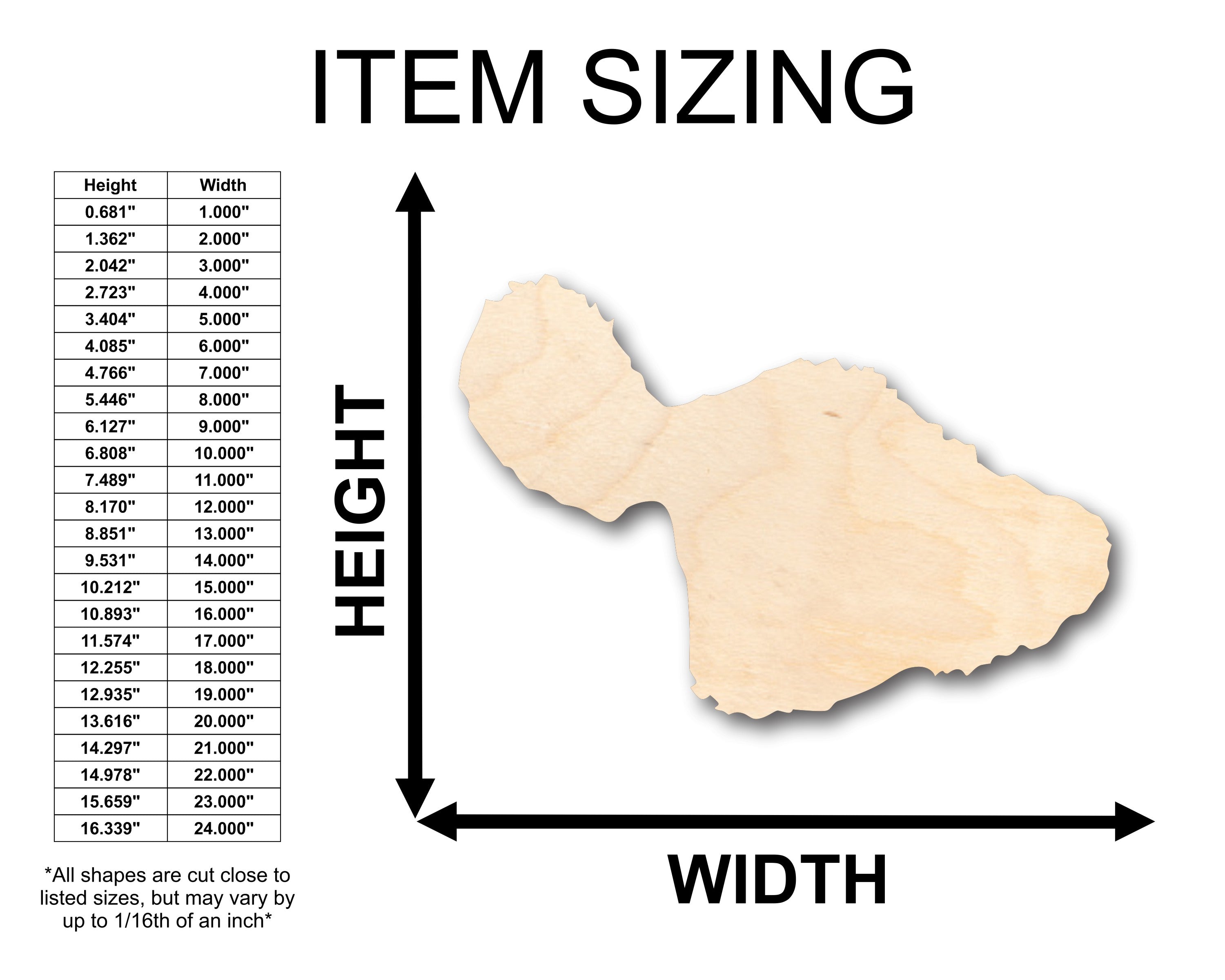 DIY Unfinished Wood Maui Hawaii Island Shape - Up to 46 for Crafts