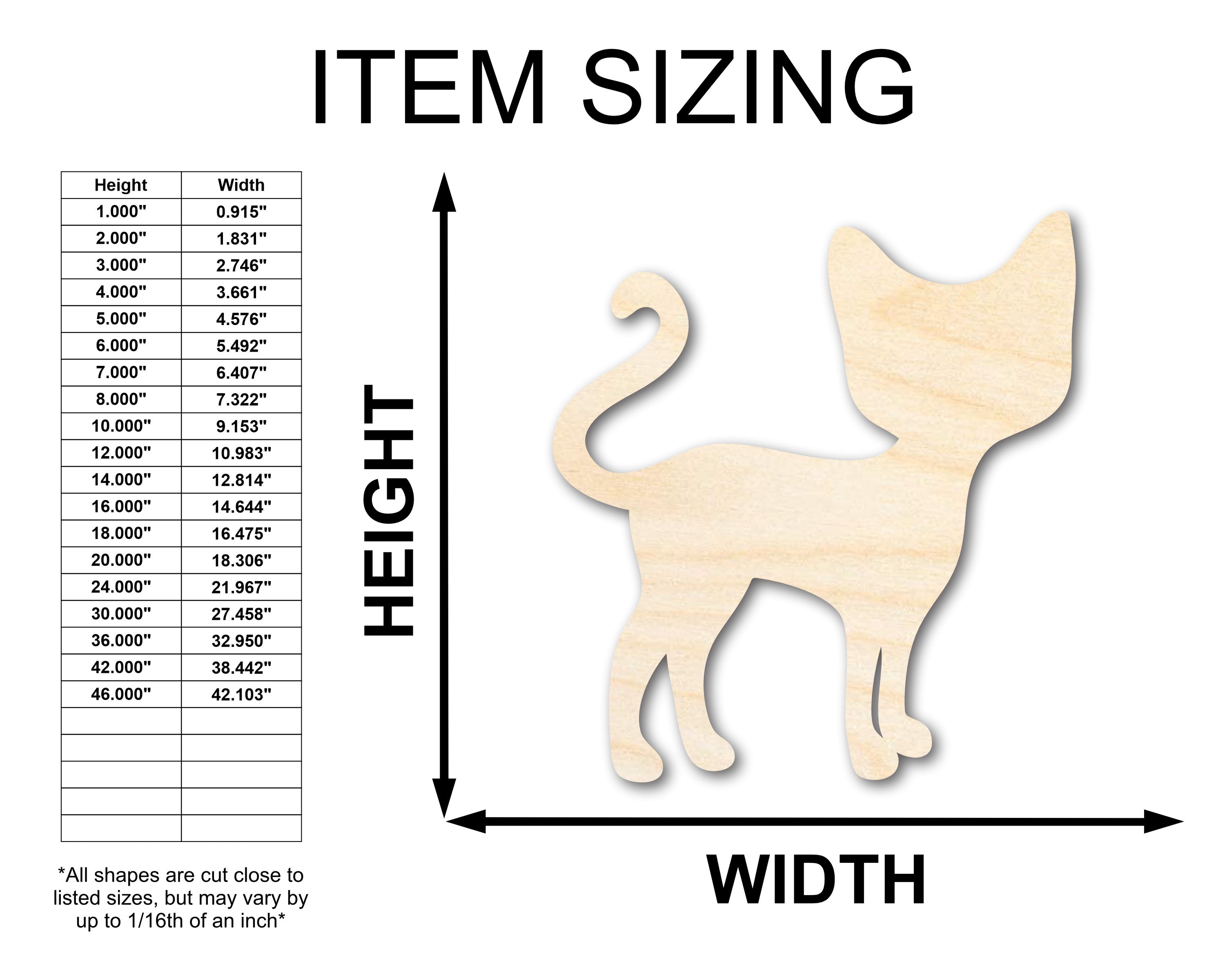Unfinished Baltic Birch Wood Cat Silhouette Shape for Crafts - Up to 36 Inches