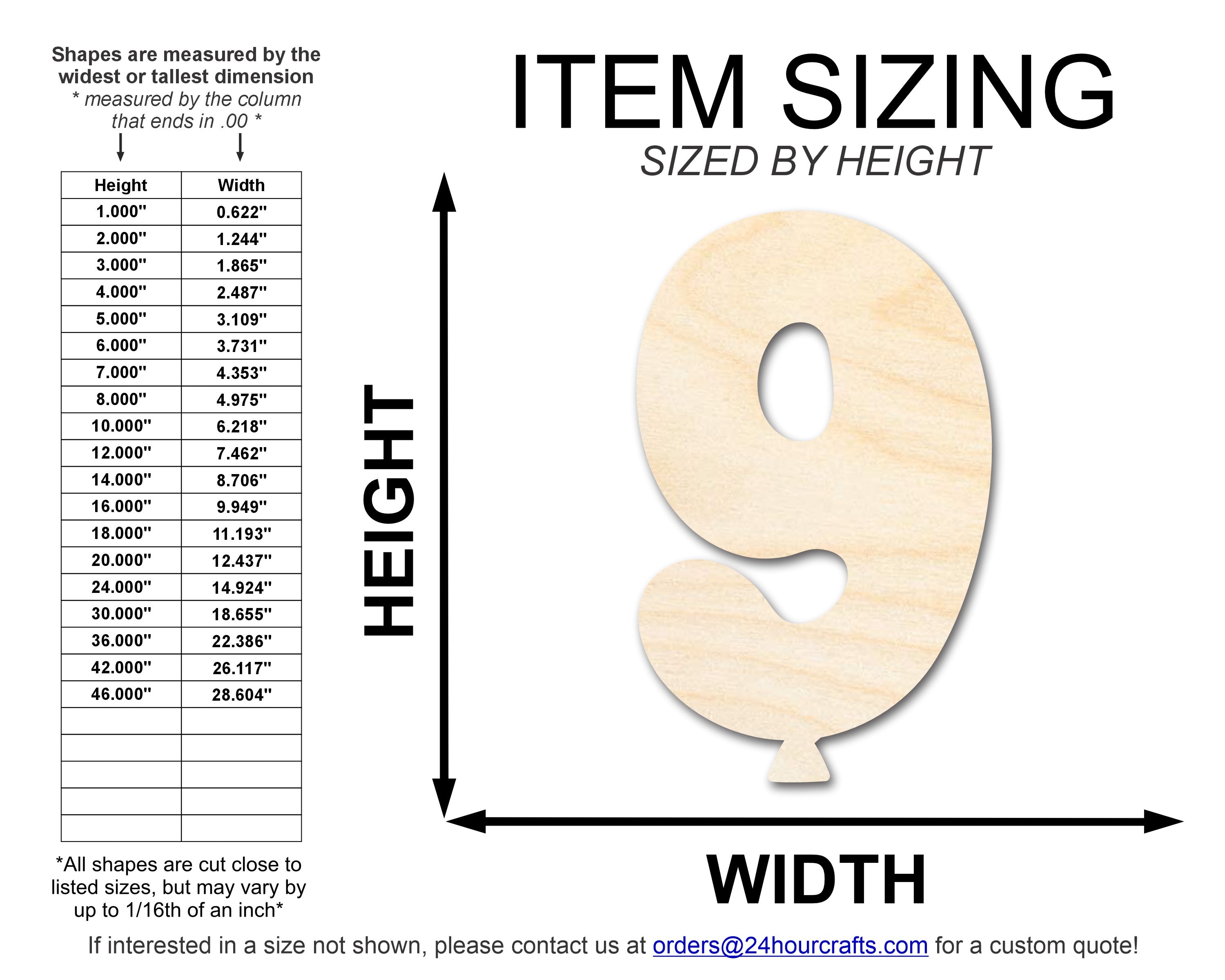 DIY Unfinished Baltic Birch Wood Balloon Number 9 Shape, Up to 46 Inches