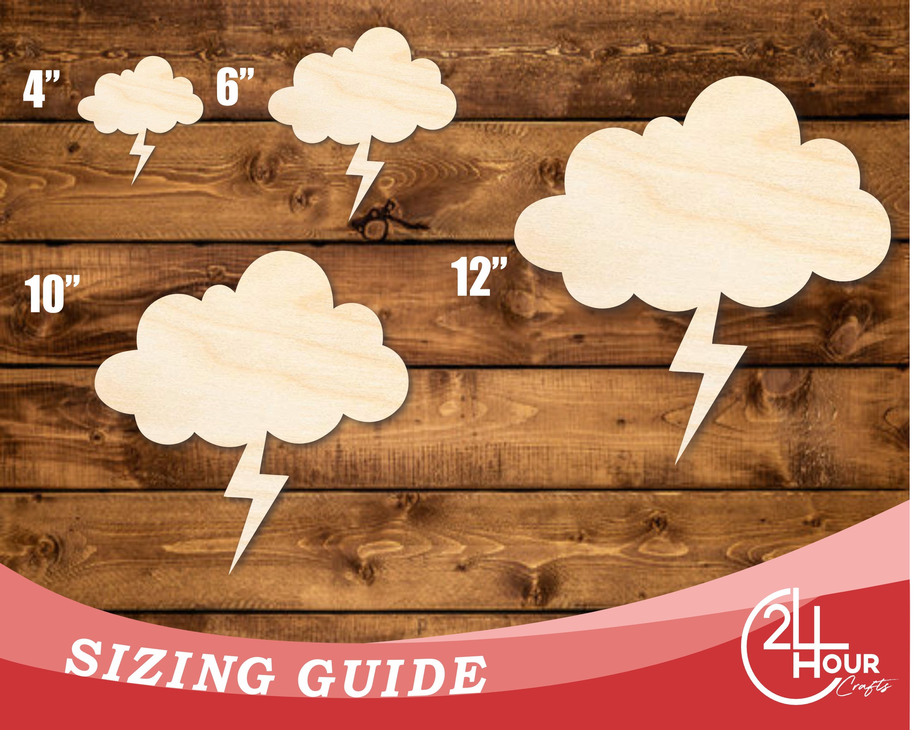 Unfinished DIY Craft Cutout in the Shape of a Lightning Cloud, Up to 46 Inches for Multiple DIY Projects