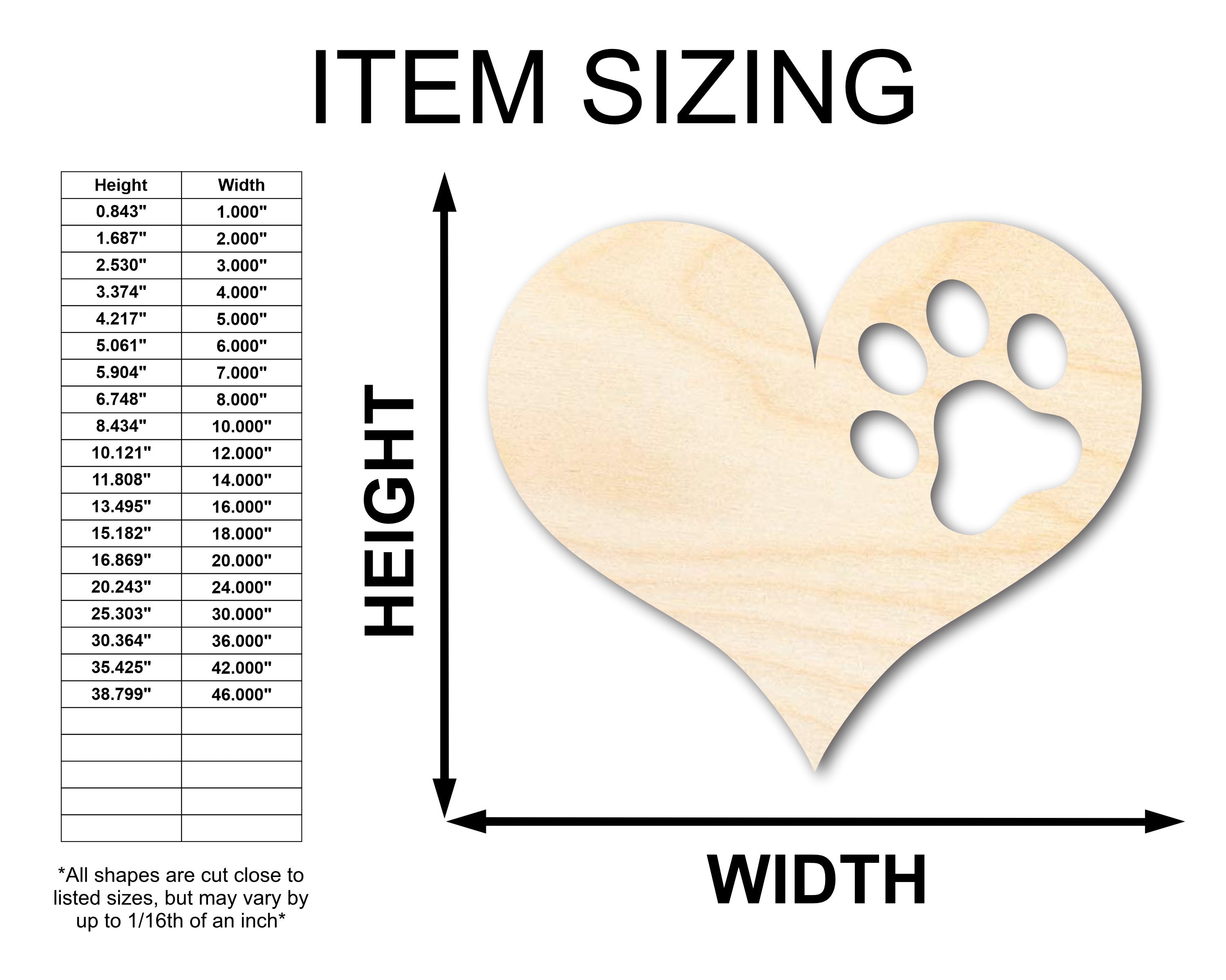 DIY Unfinished Wood Pawprint Heart Shape Cutouts for Valentine's Day, Up to 46 Inches