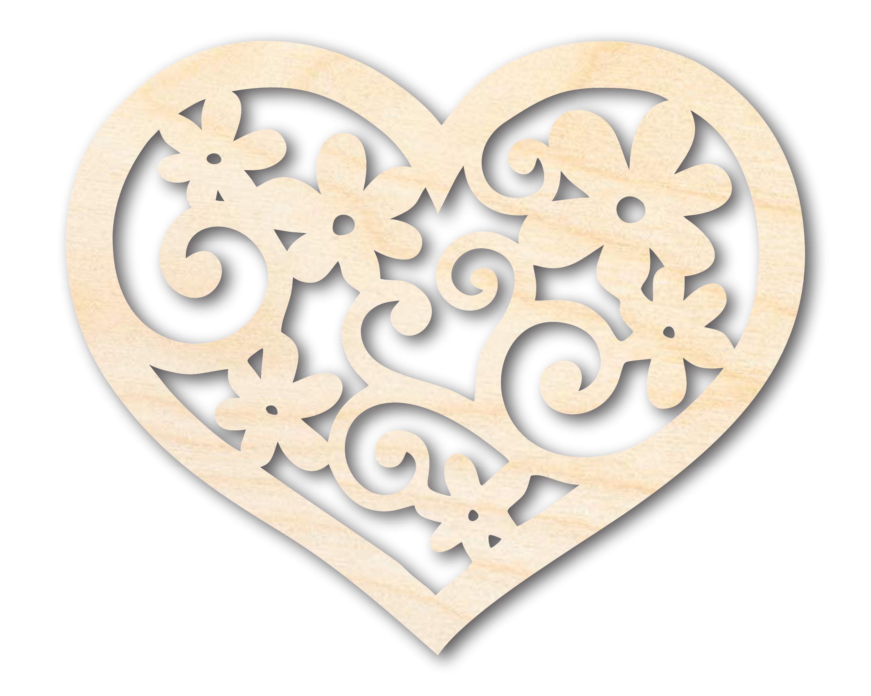 Unfinished Heart - Shaped Wood Flower Crafts for DIY Projects, Sizes Up to 46 Inches