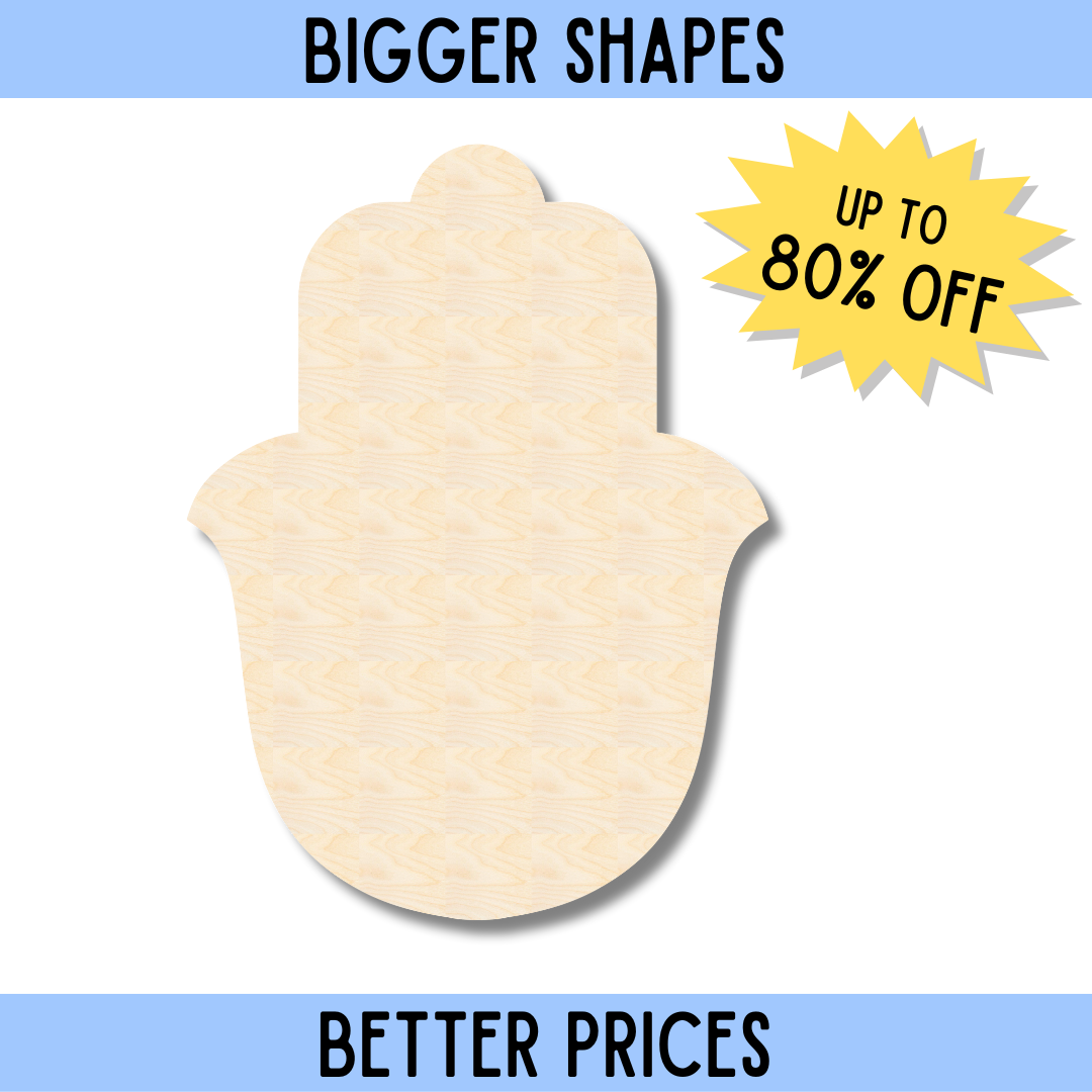 Large-Scale, Budget-Friendly Unfinished Wood Hamsa Shape for DIY Crafts