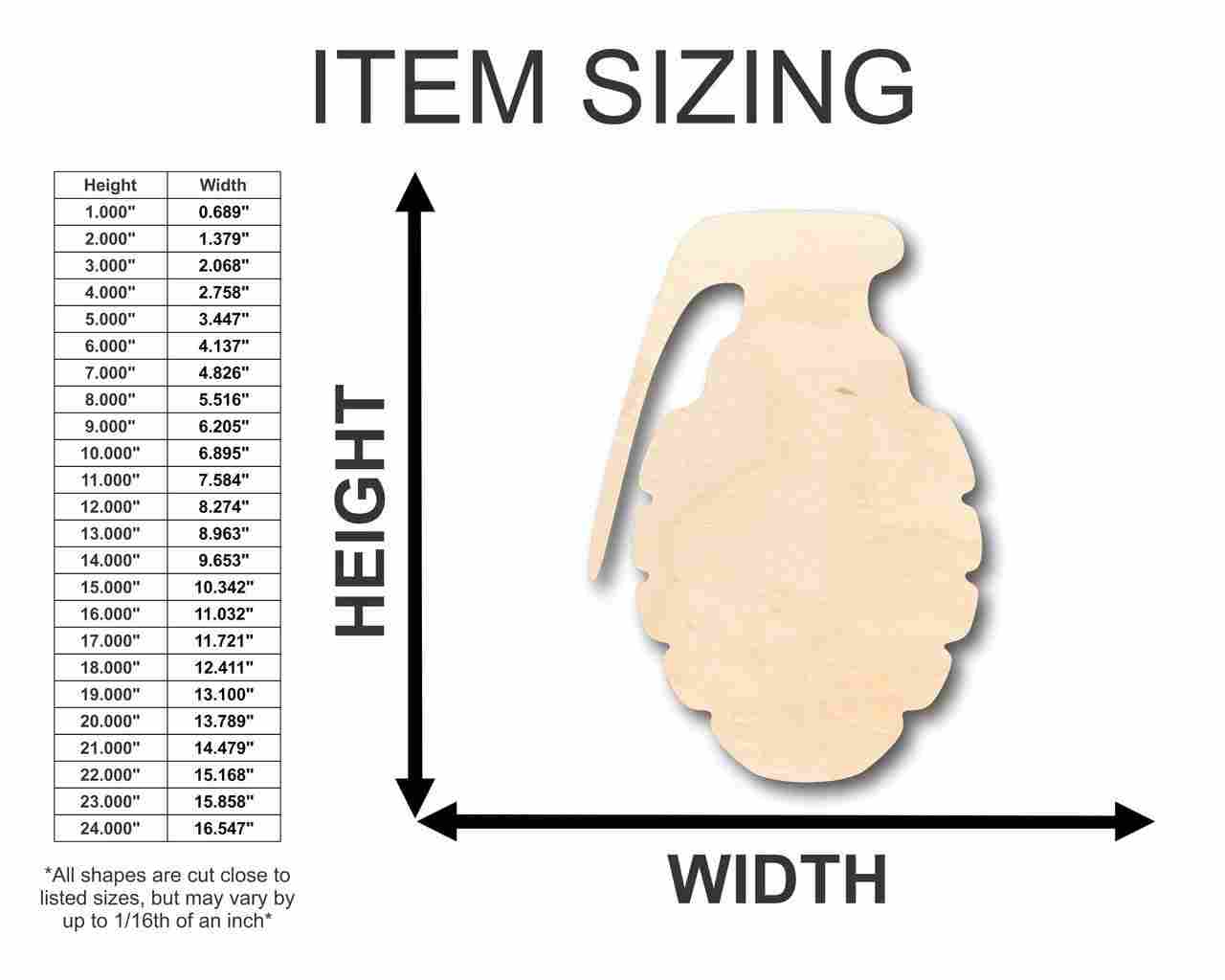 DIY Unfinished Military Grenade Shape Wood Crafts up to 24 Inches