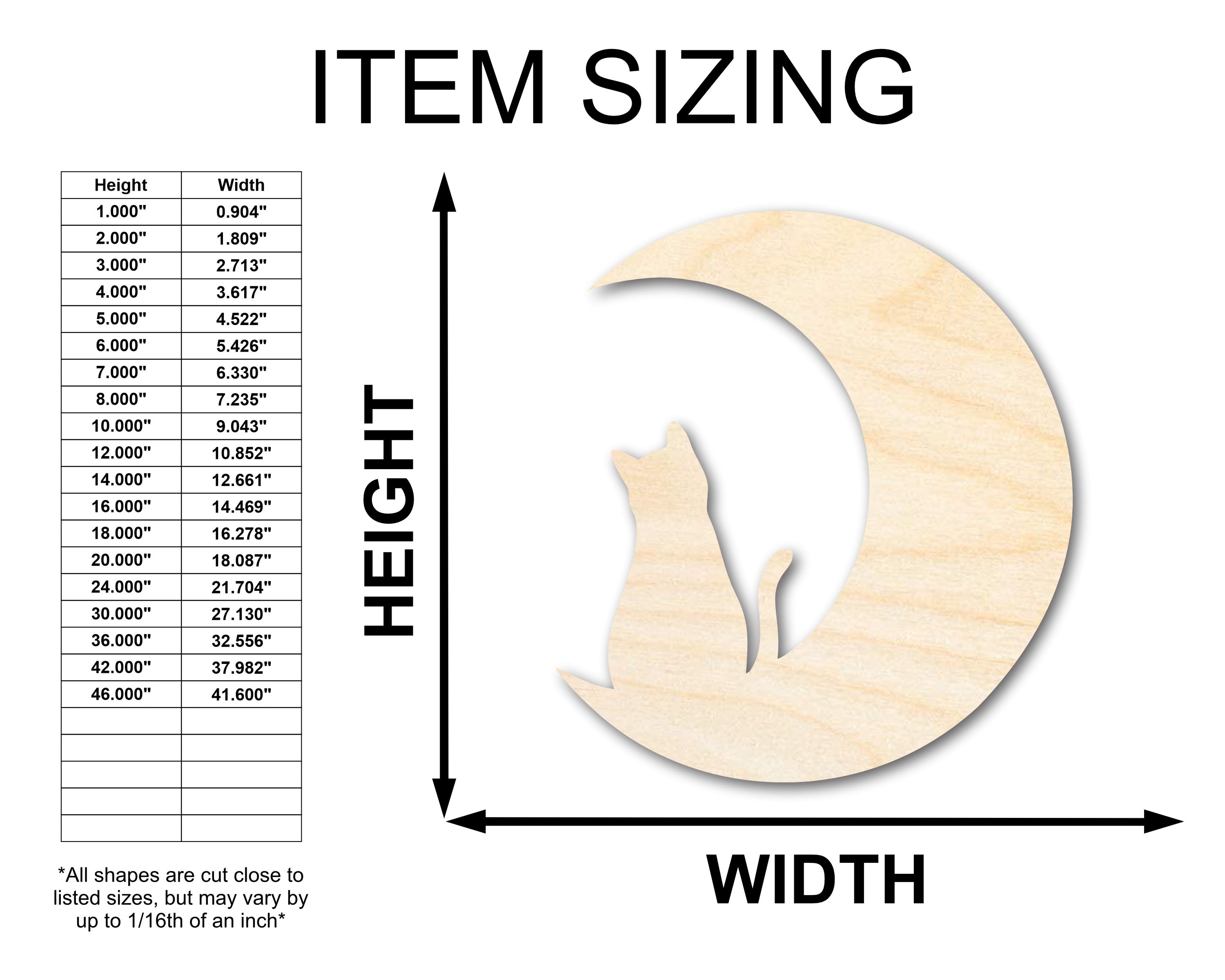 Unfinished Wood Craft - Cat and Moon Silhouette Shape with Sizes up to 46 Inches