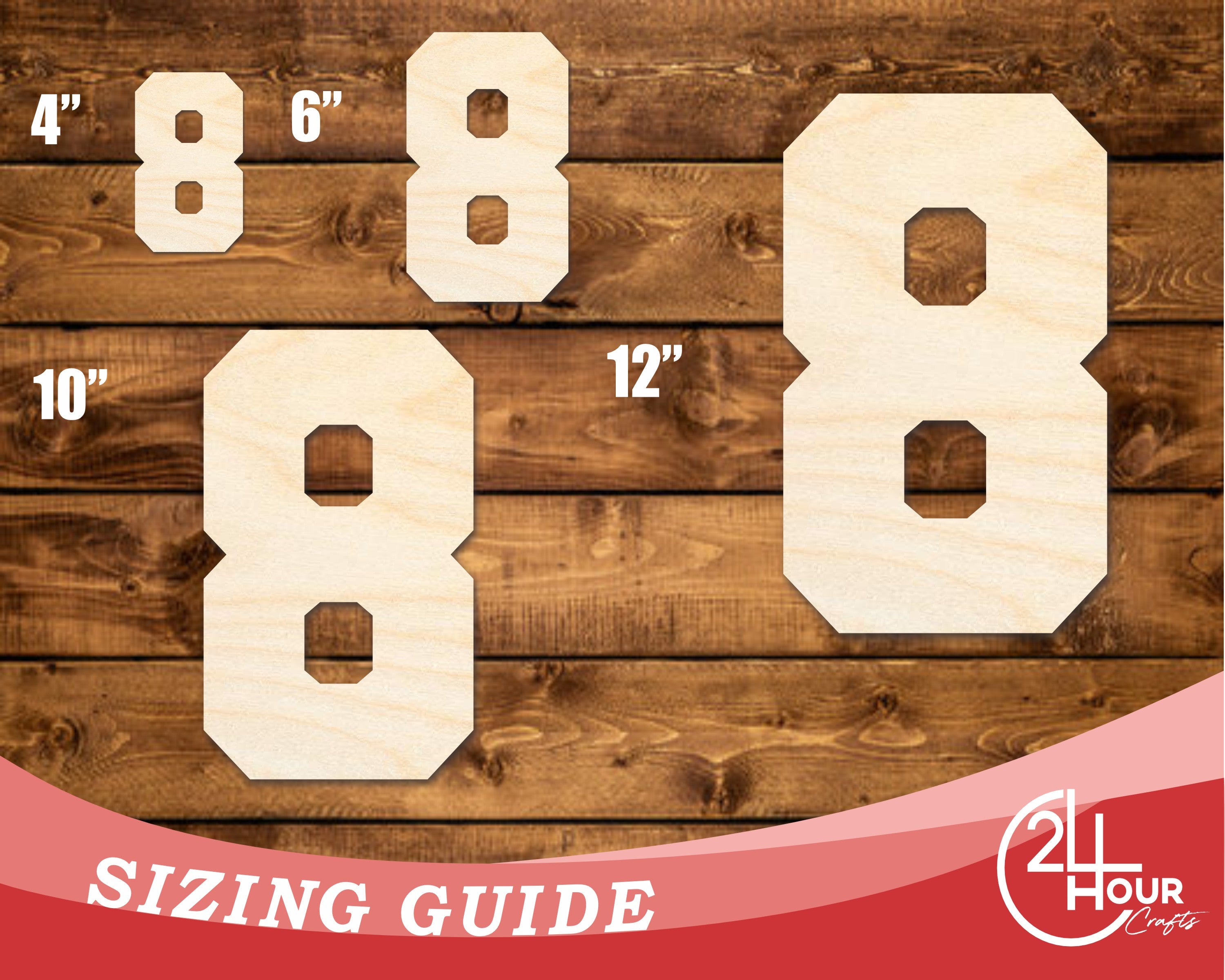 Unfinished Baltic Birch Wood Varsity Number Eight Shape Cutout for DIY Crafts, Available up to 46 Inches