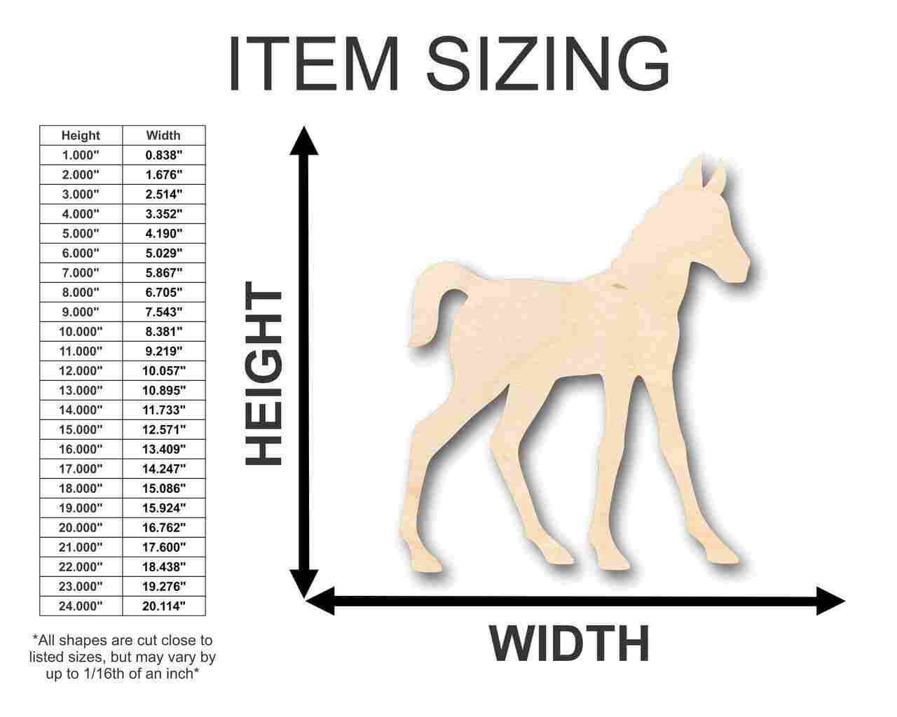 DIY Unfinished Wood Foal Horse Shape for Crafts, Up to 46