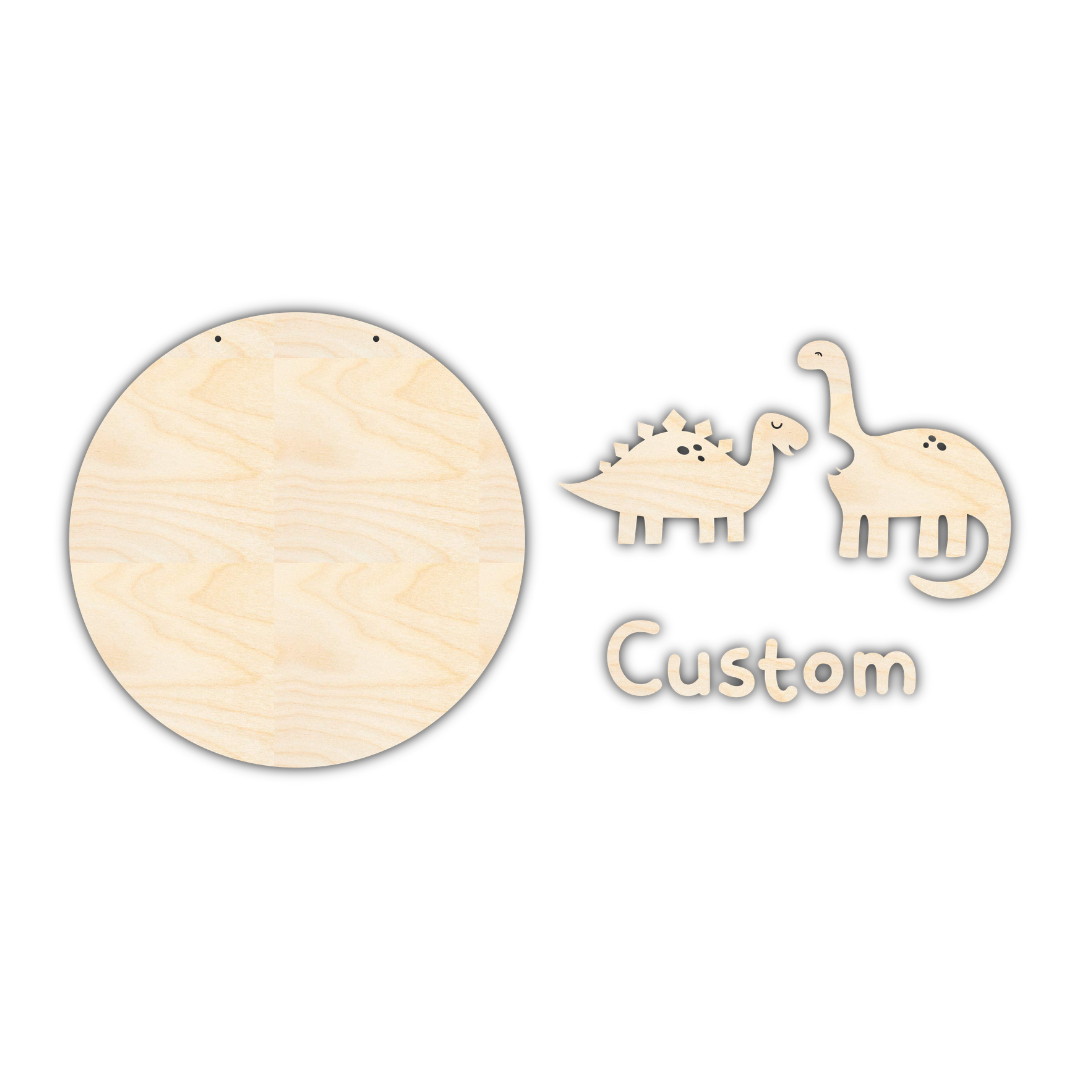 Customizable Unfinished Wood Cute Dinosaur Themed Door Sign Craft Kit with 1/4-Inch Thick Wood Cutouts
