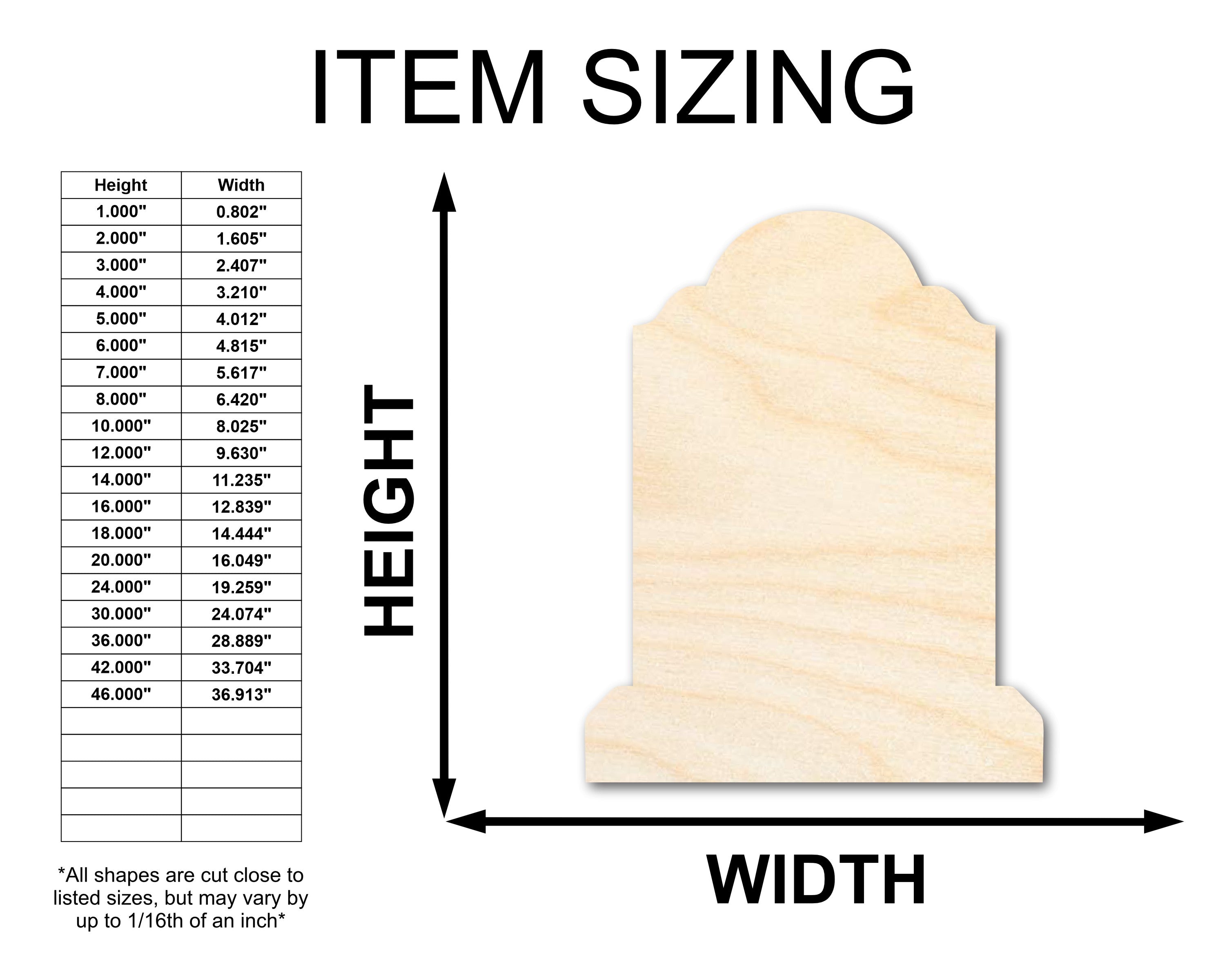 Unfinished Craft - Wood Tombstone Shape with Sizes up to 46 Inches
