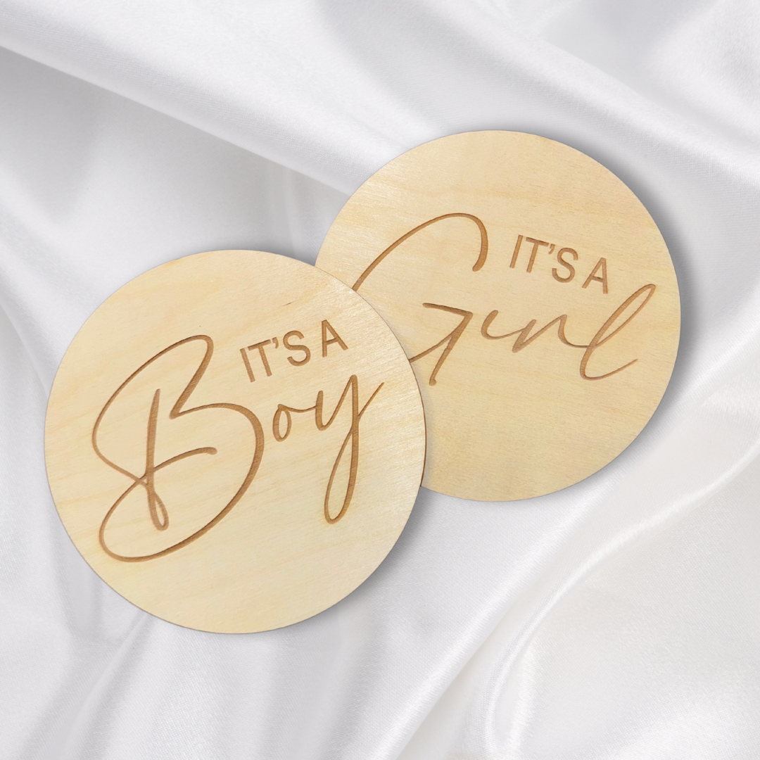 Engraved Round Wood Cutouts for Boy Announcement | 1/4 Inch Thick