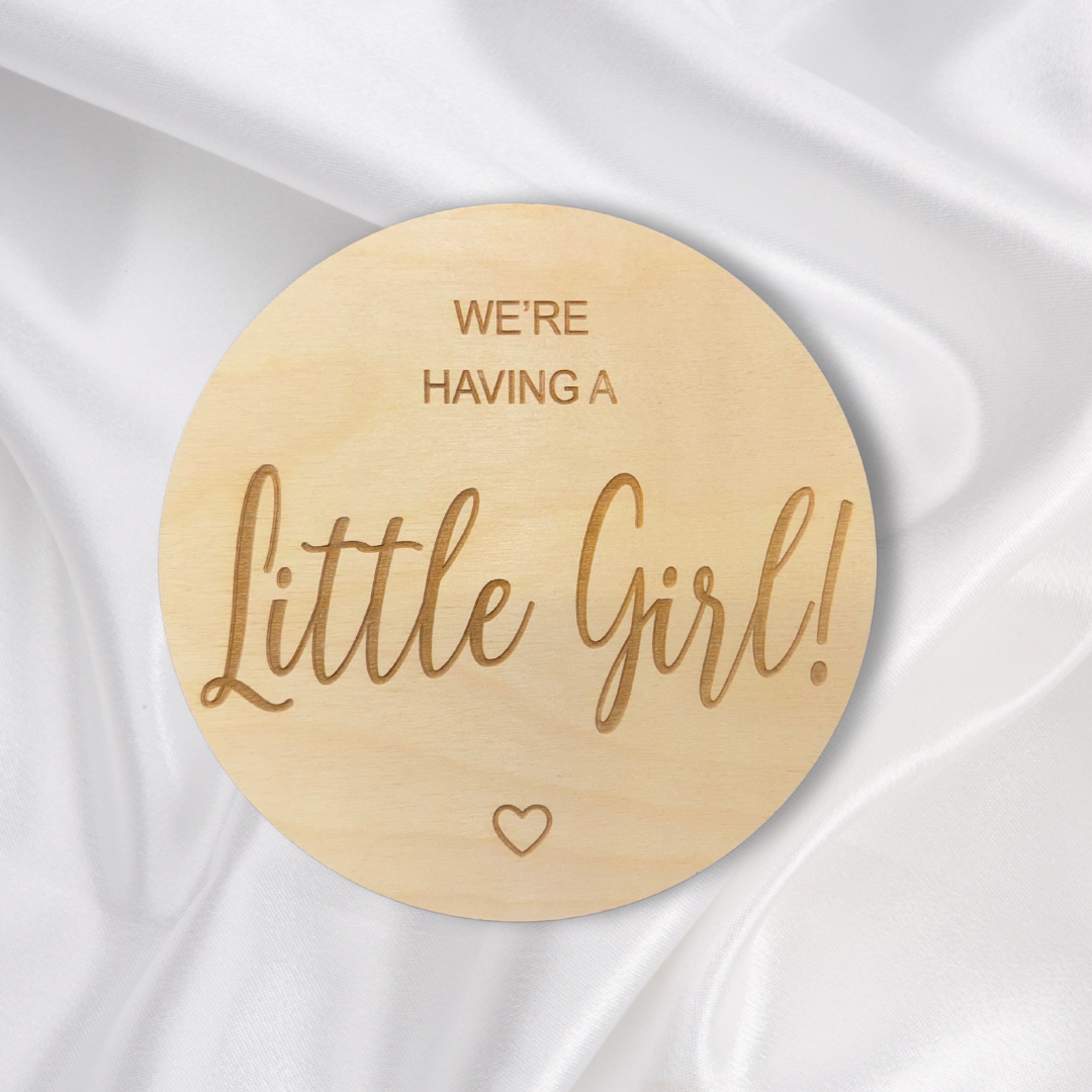 1/4 Thick Engraved Round Wood Cutout for Celebrating Baby Girl's Arrival