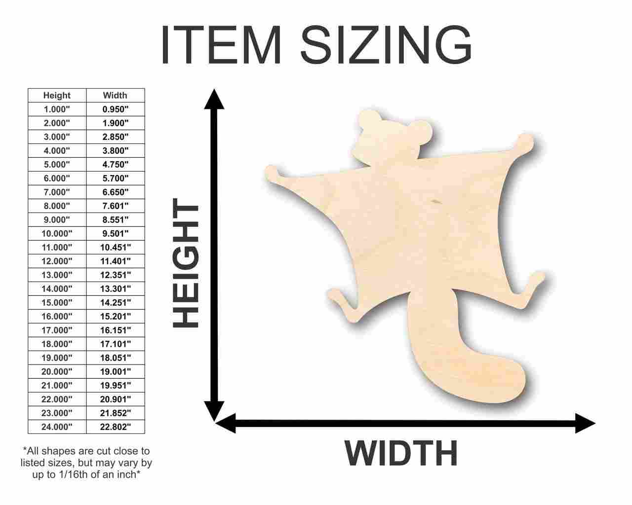 DIY Unfinished Baltic Birch Flying Squirrel Wood Shapes up to 24 Inches