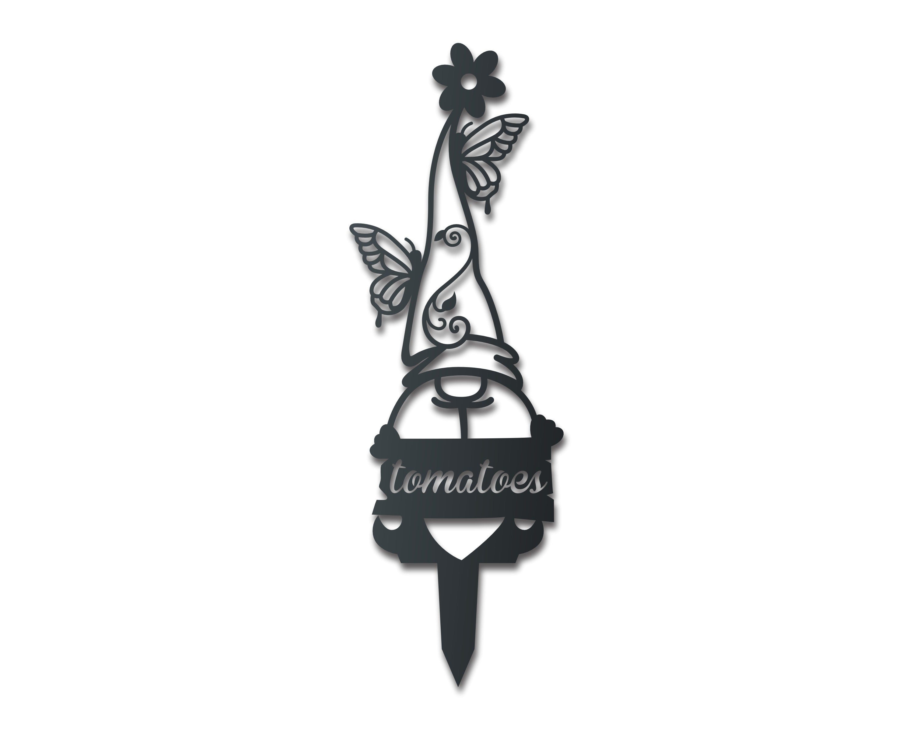 Customizable Metal Garden Gnome Stake with Butterfly Design - Ideal Indoor and Outdoor Garden Marker, Available in Up to 24 Inches and Over 20 Color Choices