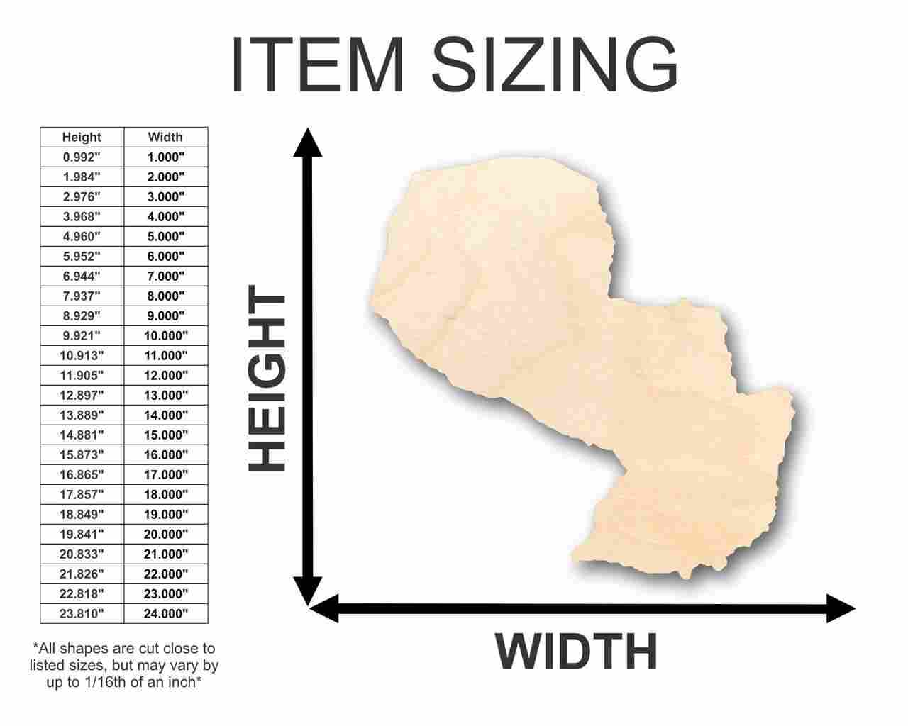 DIY Unfinished Baltic Birch Wood Paraguay Shape Craft up to 46 Width