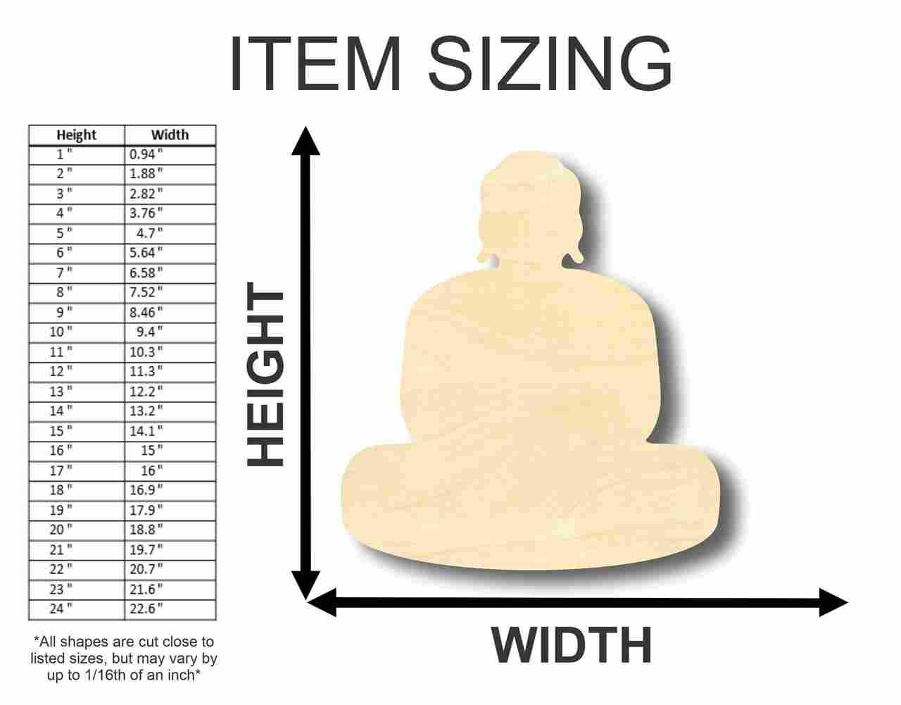Unfinished DIY Wood Craft in Buddha Shape for Religious Projects - Sizes Up to 46 Inches