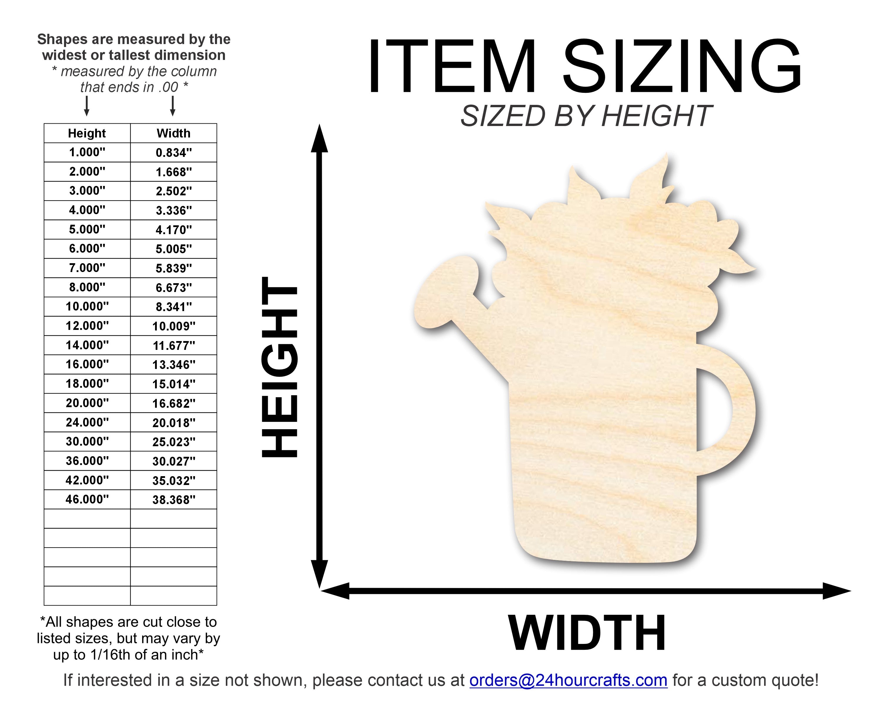 DIY Unfinished Baltic Birch Floral Watering Can Shape Cutouts up to 46 Inches