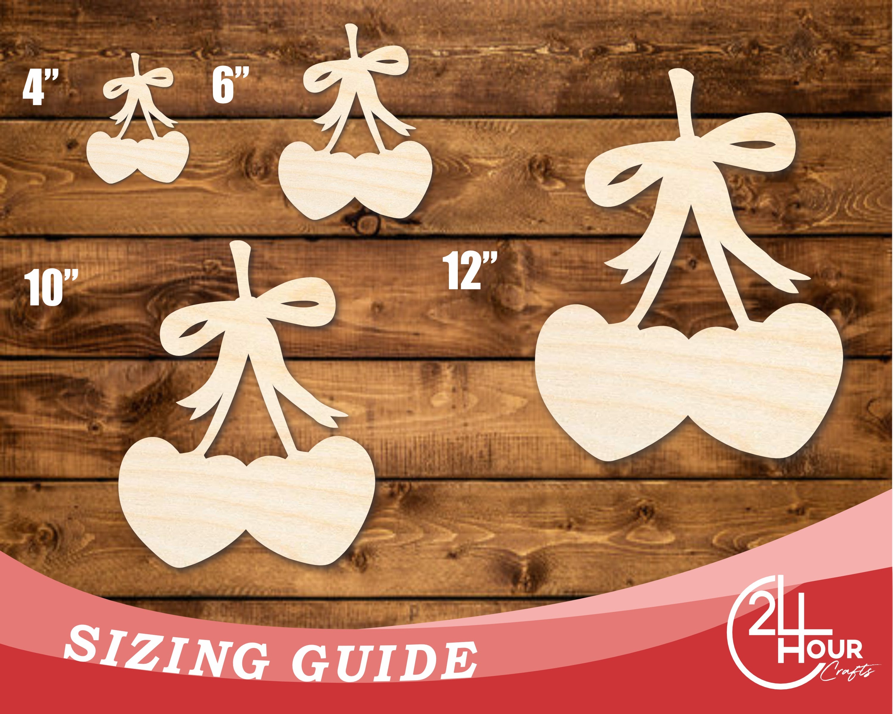 Unfinished Baltic Birch Wood Cutout in Heart with Cherries Shape for DIY Crafts - Up to 46 Inches and Ideal for Multiple DIY Projects