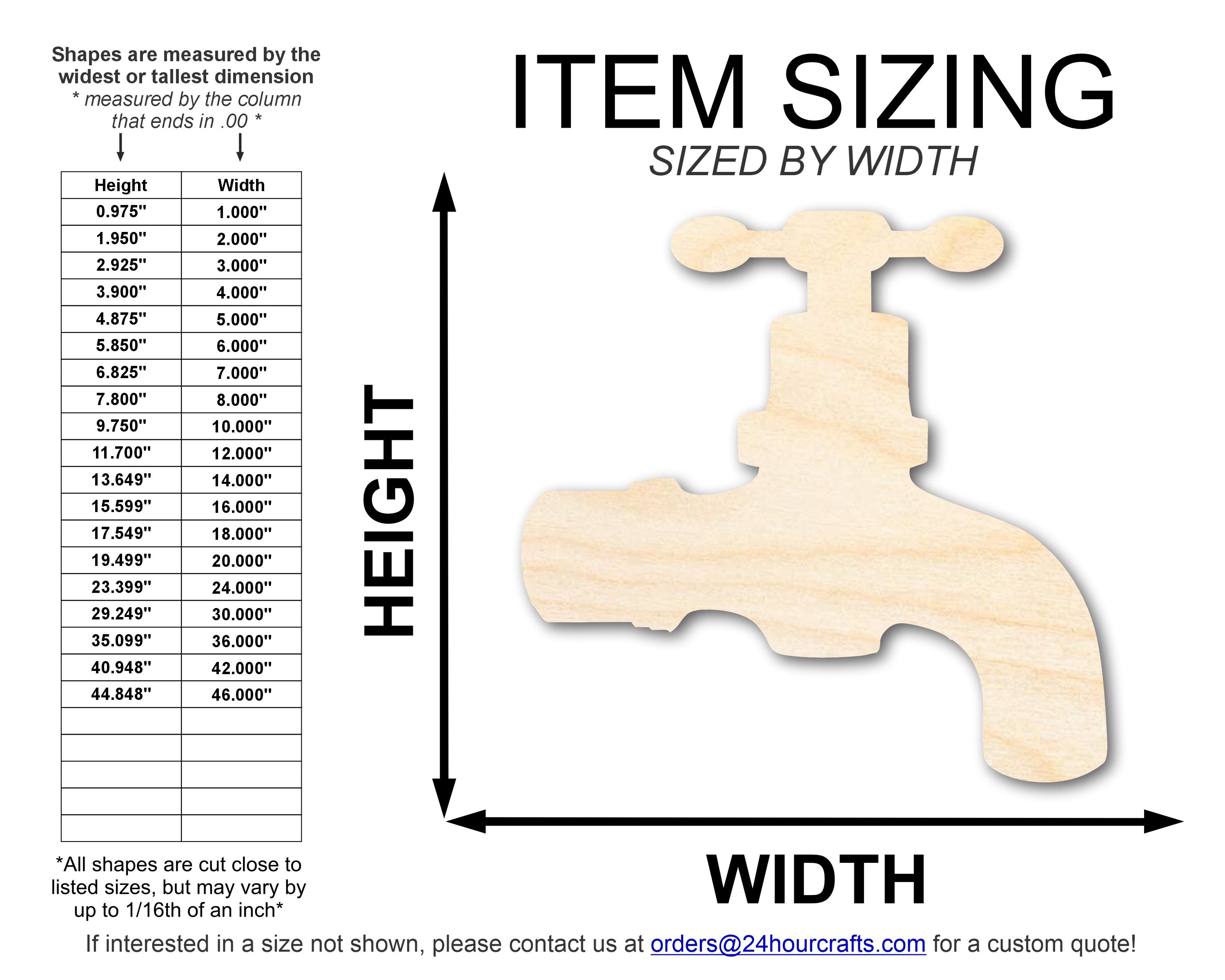 DIY Unfinished Baltic Birch Water Faucet Shape Cutouts up to 46 Inches