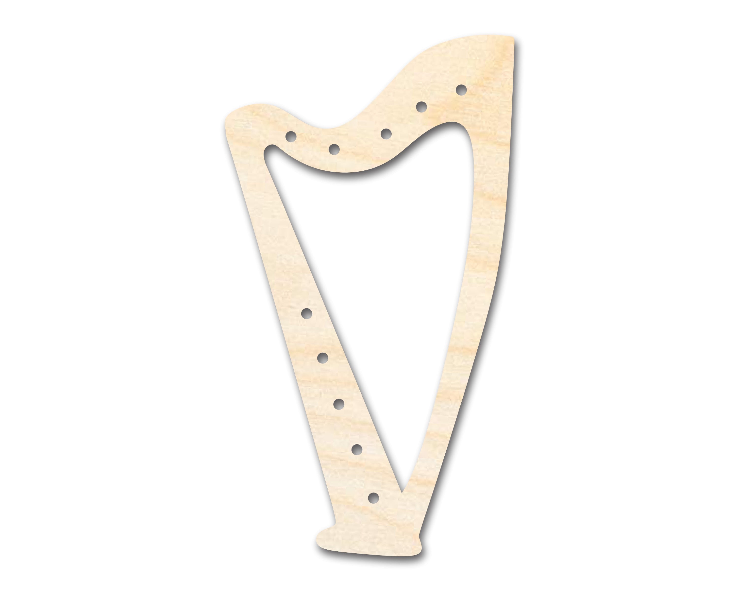 Unfinished Baltic Birch Wood Harp Shape with Customizable Holes, Up to 46