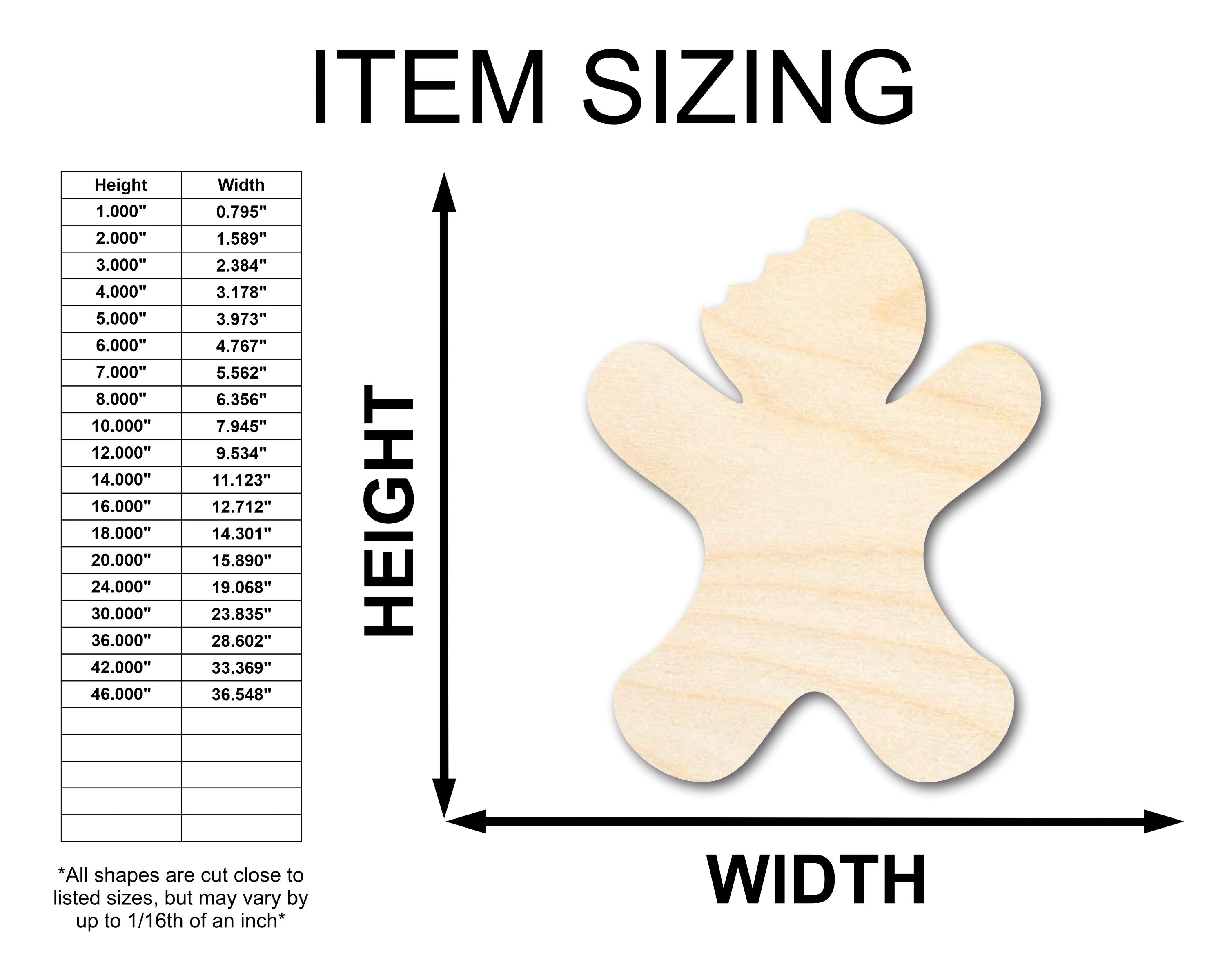 Unfinished Baltic Birch Wood Gingerbread Bite Shapes for Crafts - Up to 36 Inches