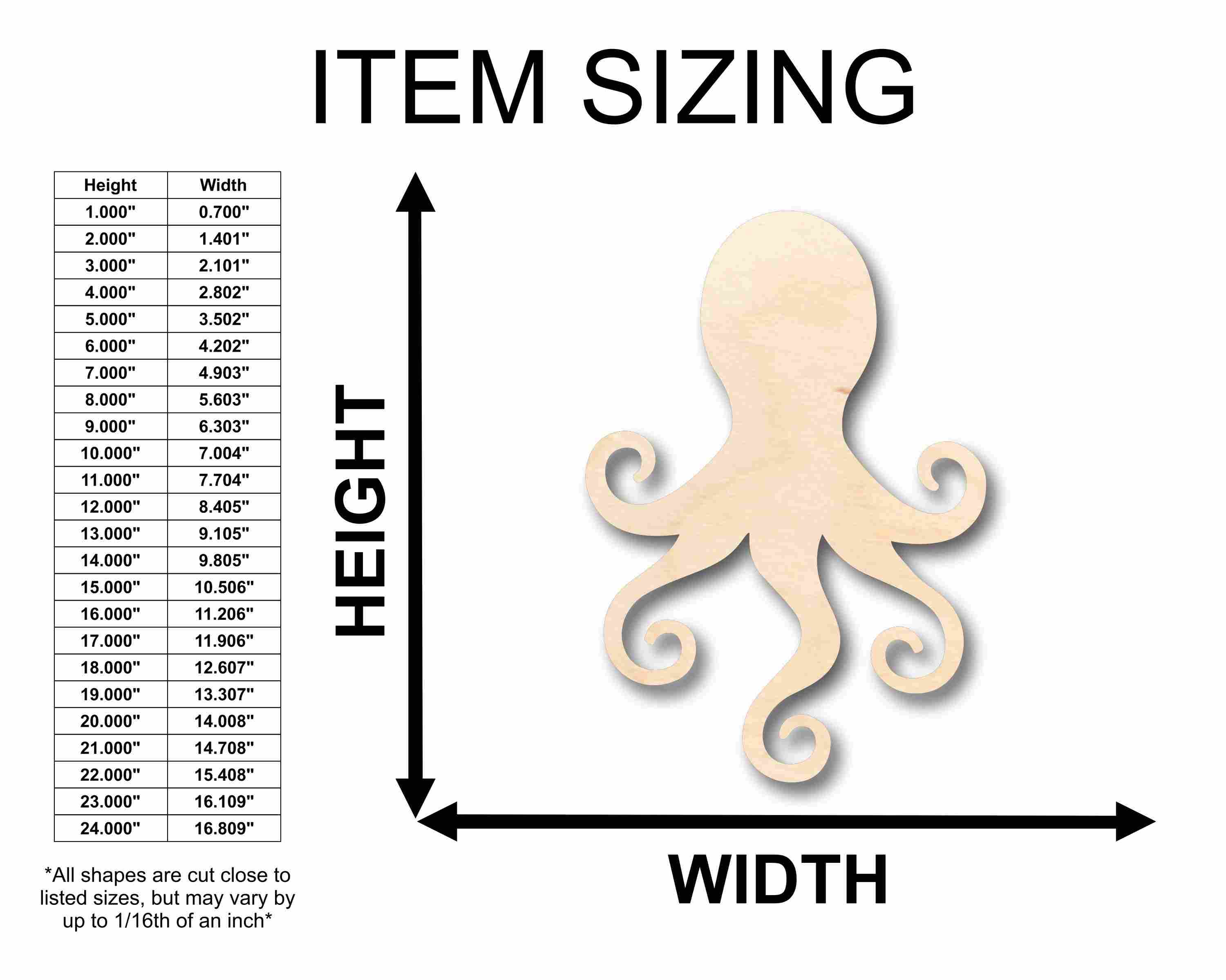 Unfinished Baltic Birch Wood Octopus Silhouette for Up to 46 DIY Craft Projects