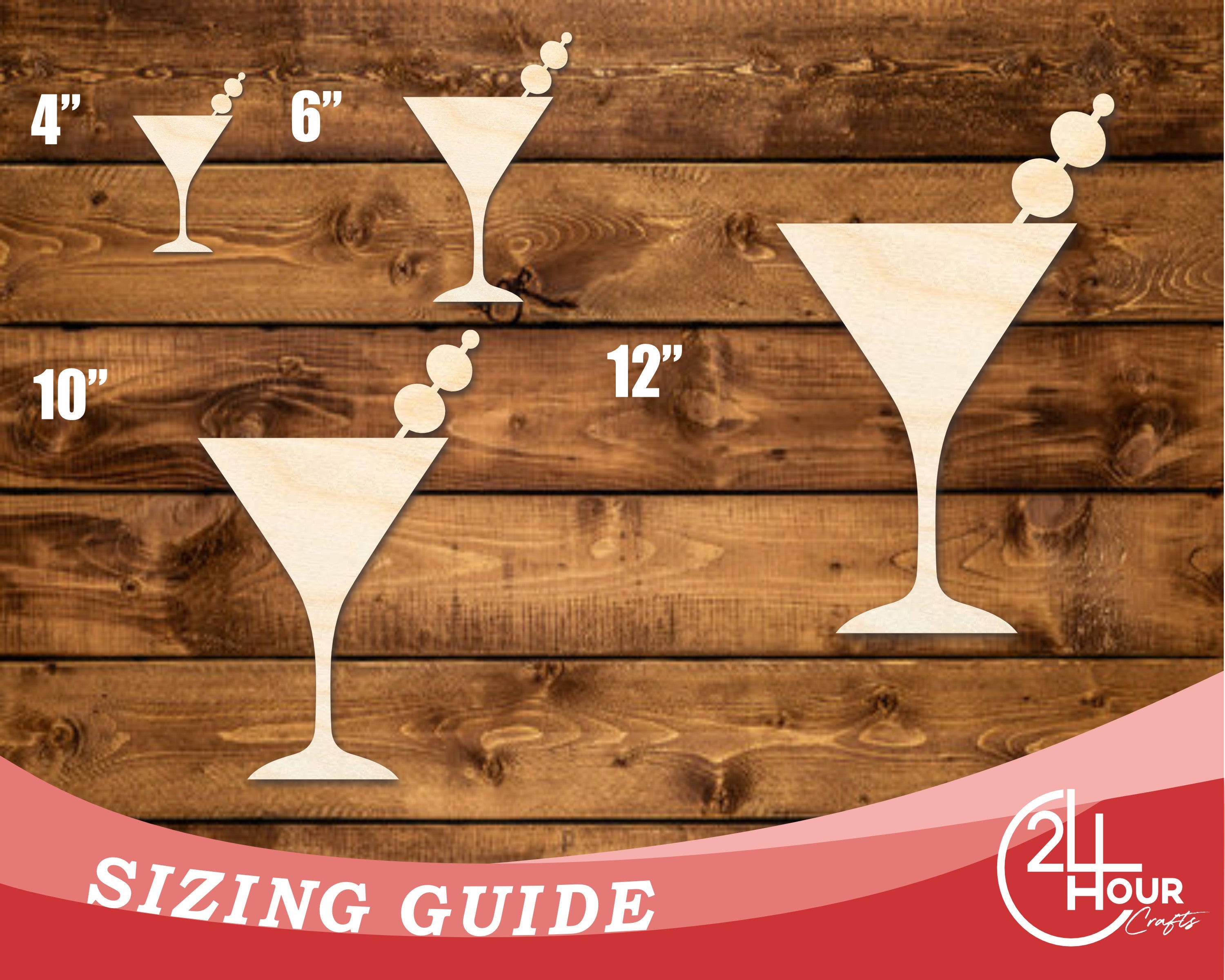 Unfinished Baltic Birch Wood Martini-Shaped DIY Craft Cutout Available in Sizes Up to 46 Inches for Multiple DIY Projects