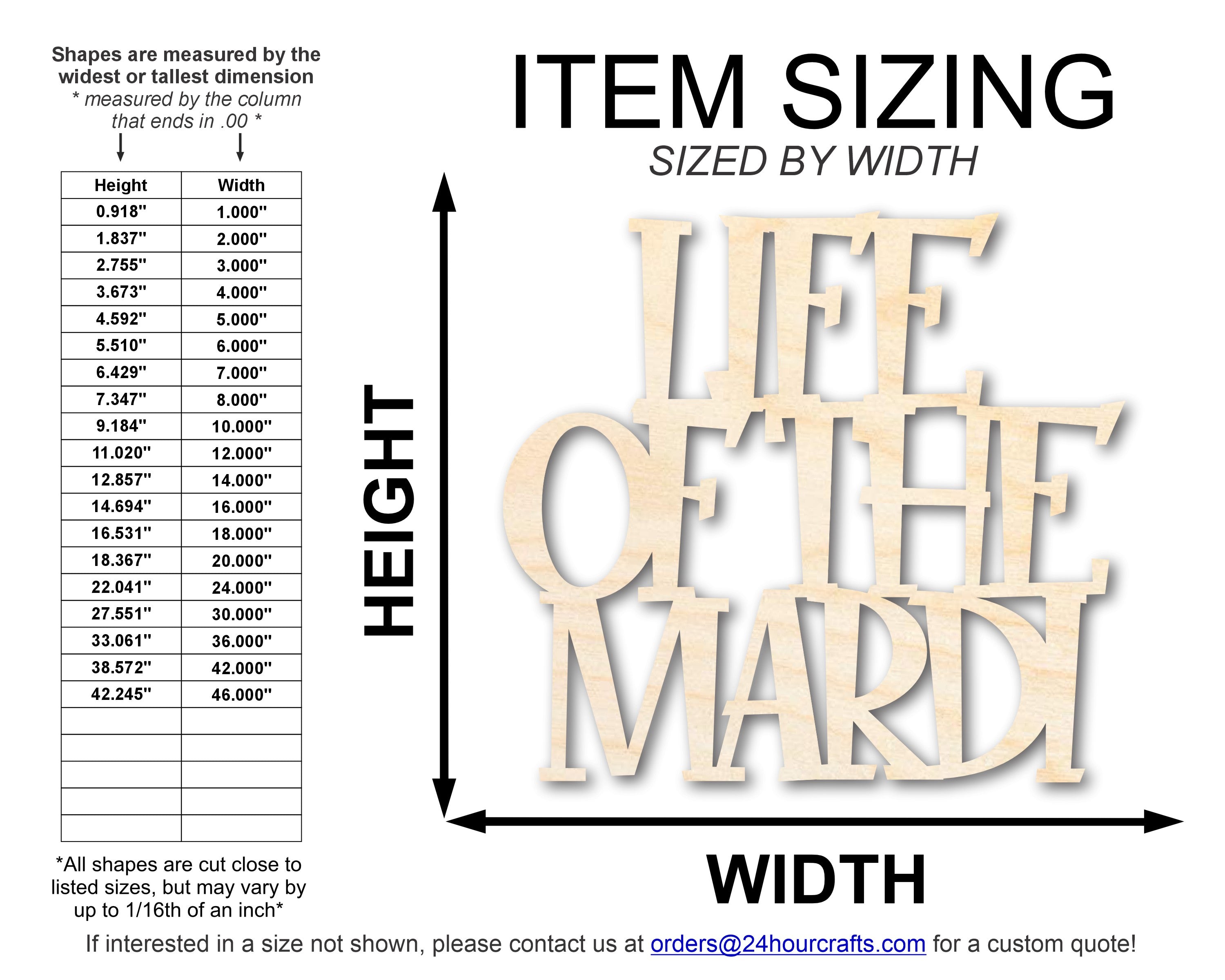 Unfinished Baltic Birch DIY Craft Cutout in the Shape of Life Of The Mardy, Up to 46 Inches for Multiple DIY Projects
